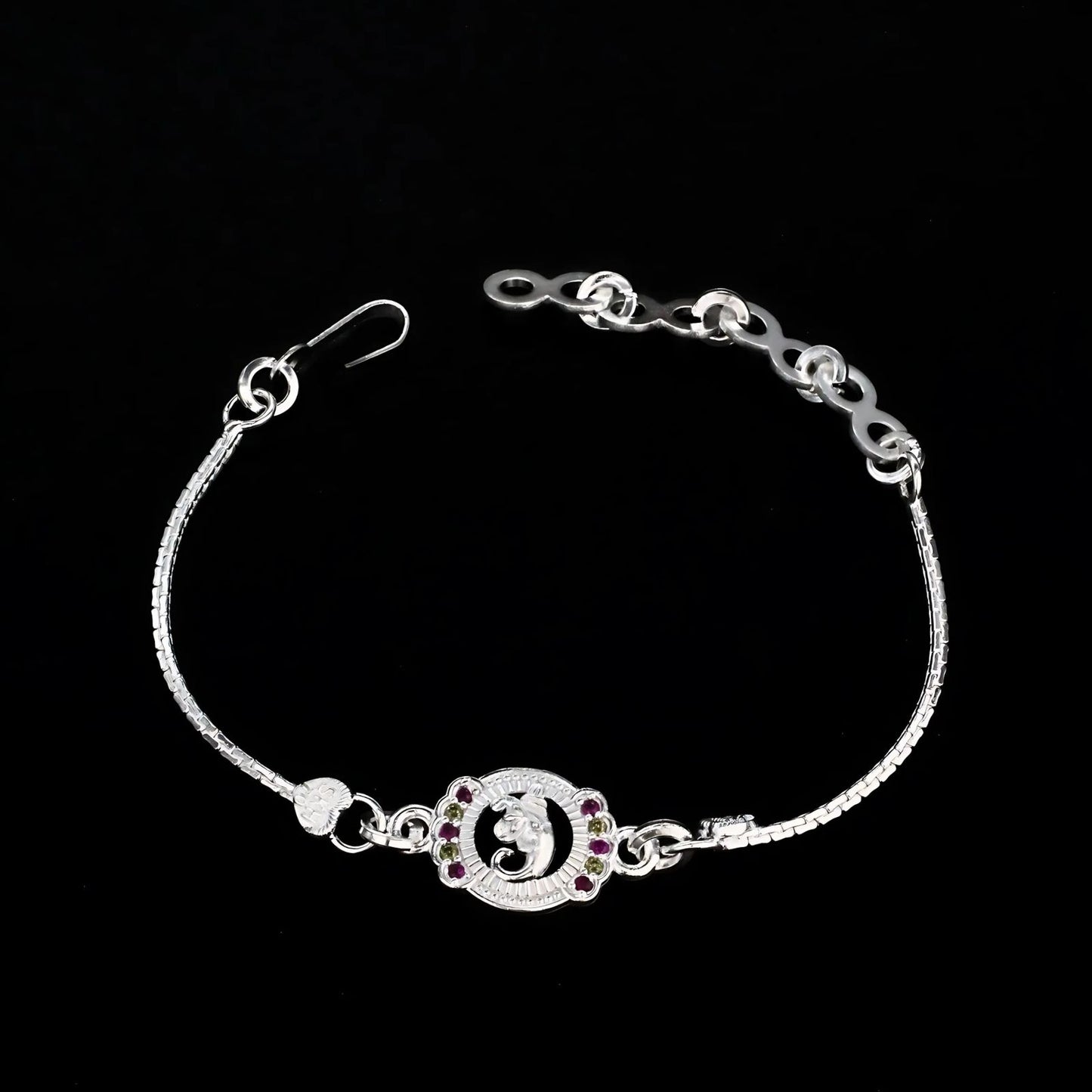 Real Silver Bracelet handmade Multi CZ Ganesha Rakhi 5.8"