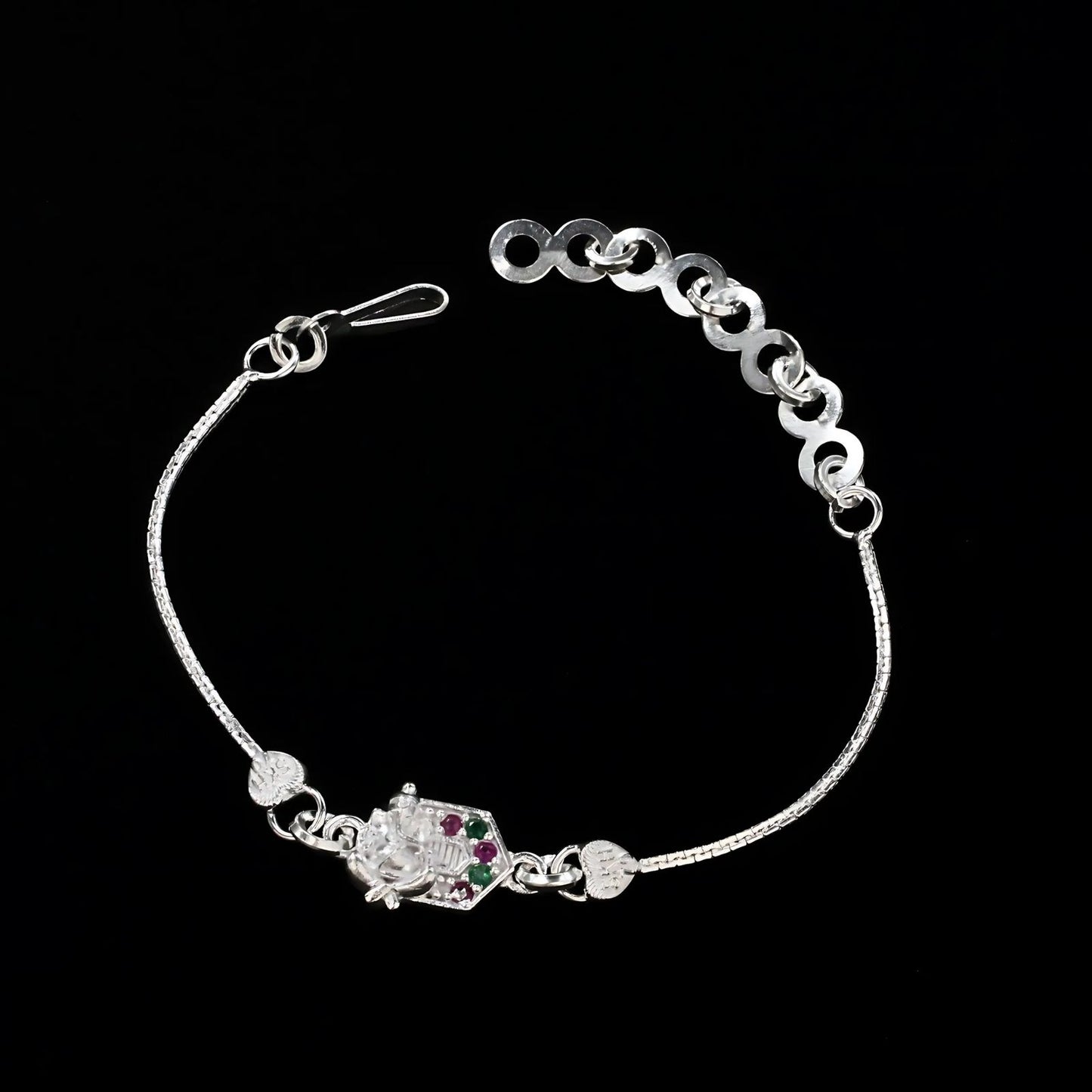 Real Silver Bracelet CZ Ganesha Rakhi 6"