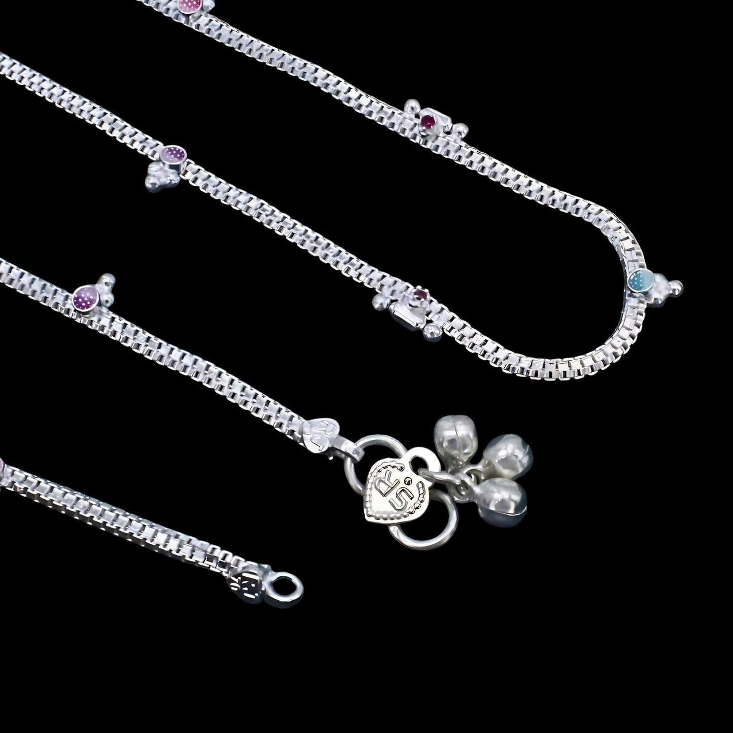 Elegant Real Silver Pink CZ Drop Beads Anklet Payal for Women