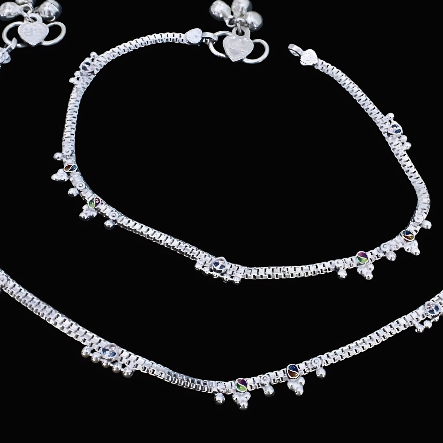 Real Silver Chandi Ki Payal - Pink CZ Drop Hanging Charm Anklet