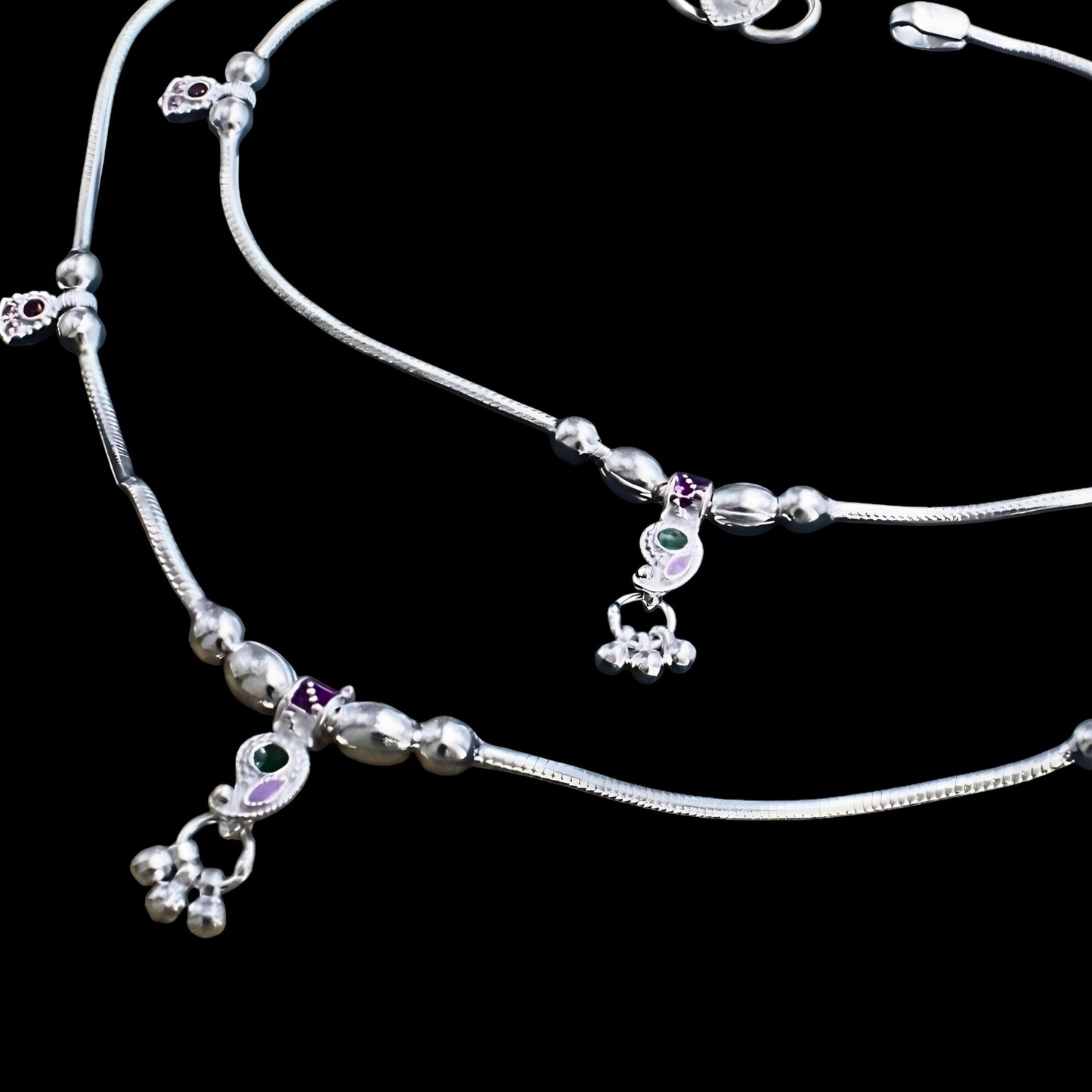 Real Silver Pink CZ Snake Chain Anklet - Payal for women 10.3in