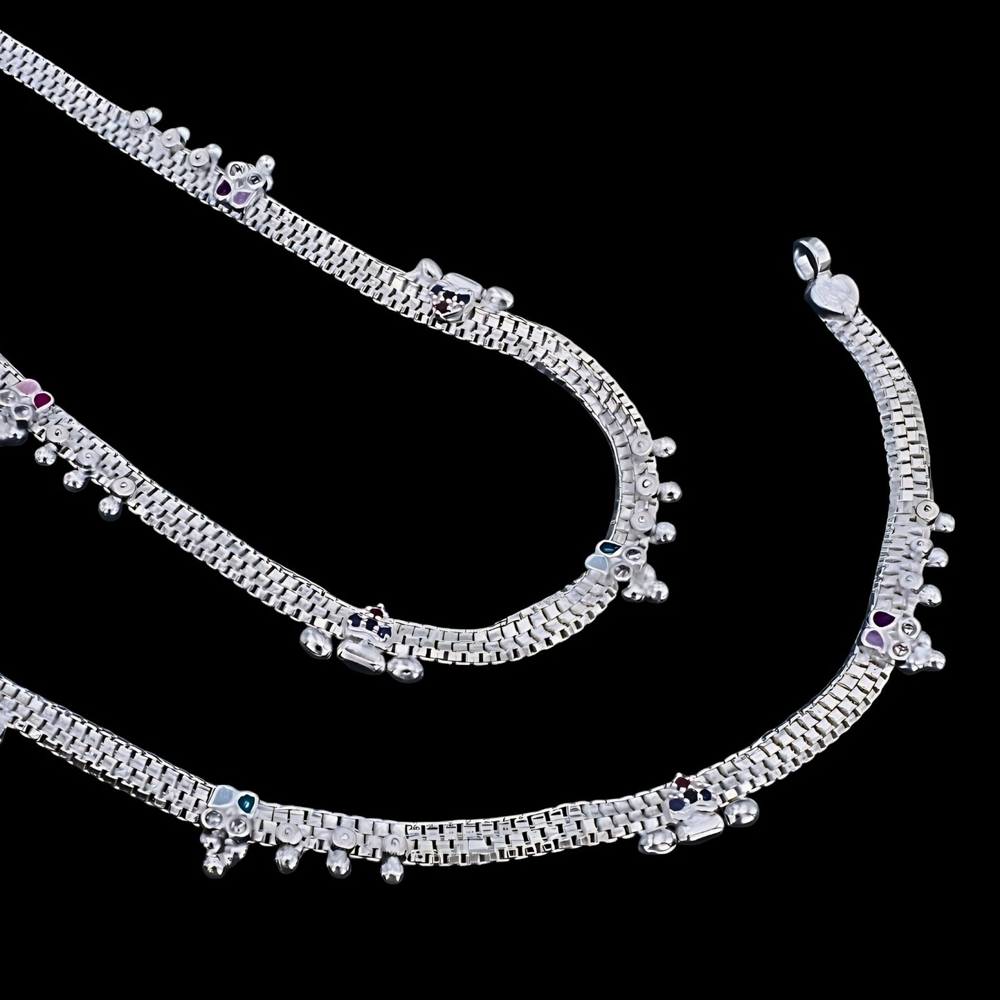 Real Silver Multi CZ Party Wear Pajeb Anklet for women 10.3in