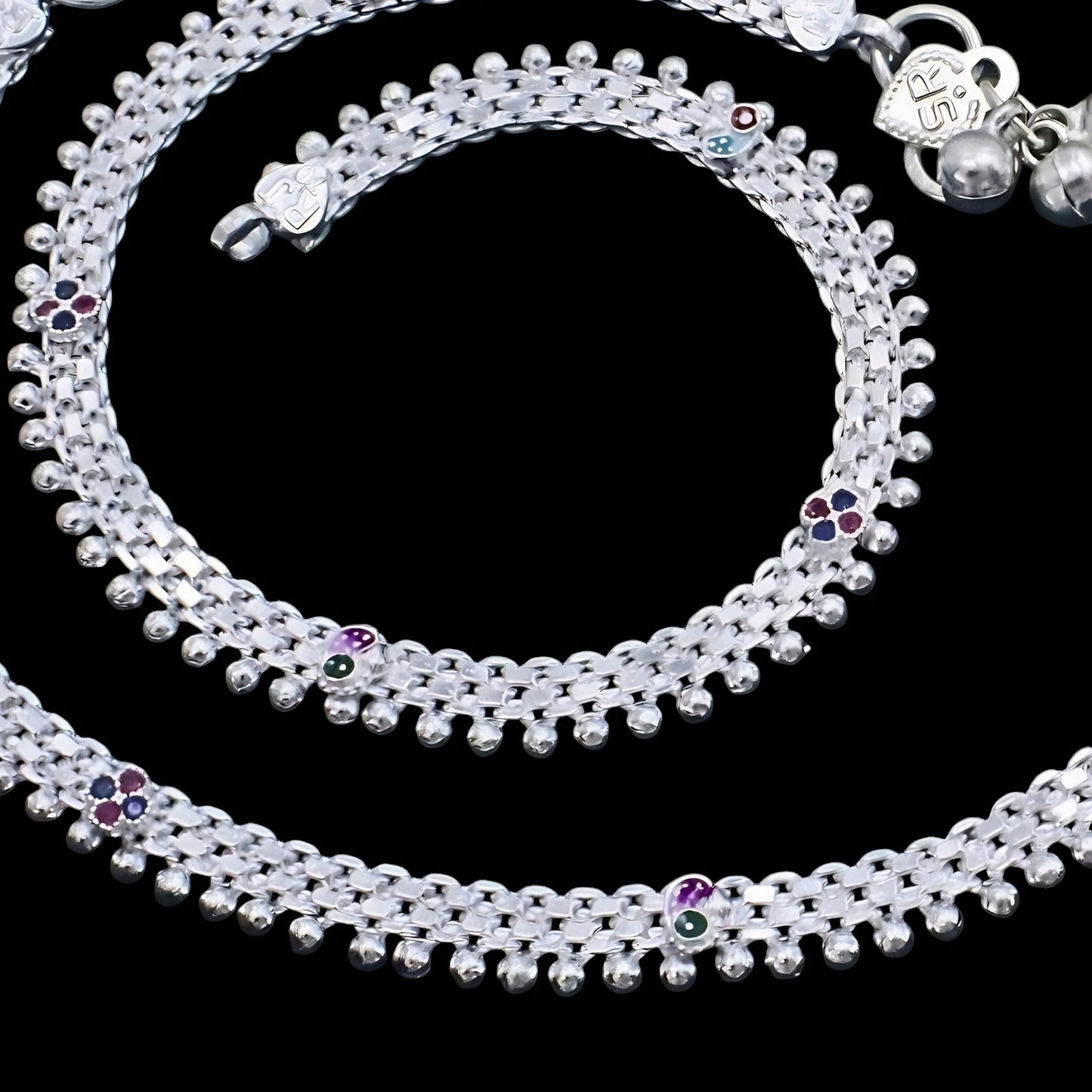 Real Silver Multi CZ Flexible Mesh Chain Payal Anklet for Women 10.3in