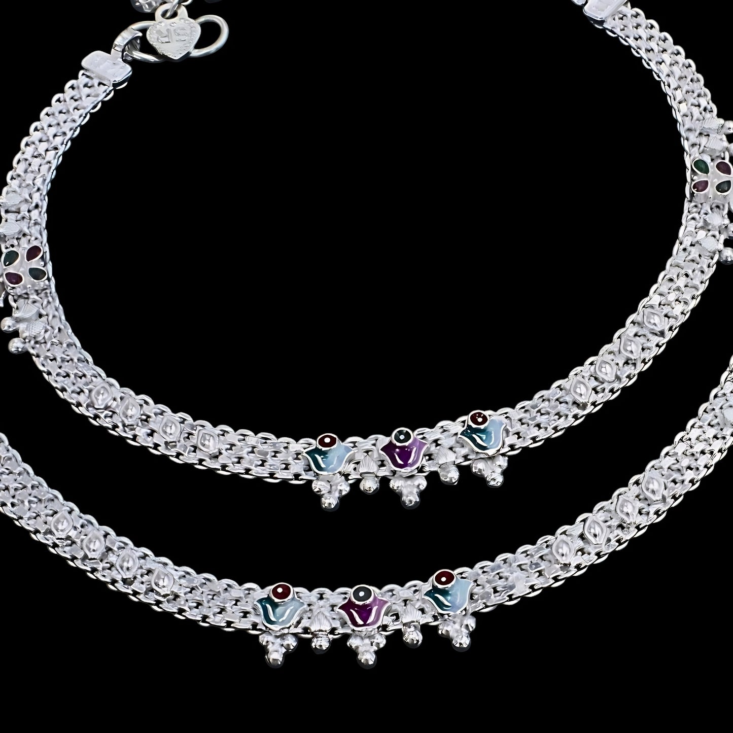 Elegant Real Silver Meenakari CZ Enamel Anklet Payal for Women