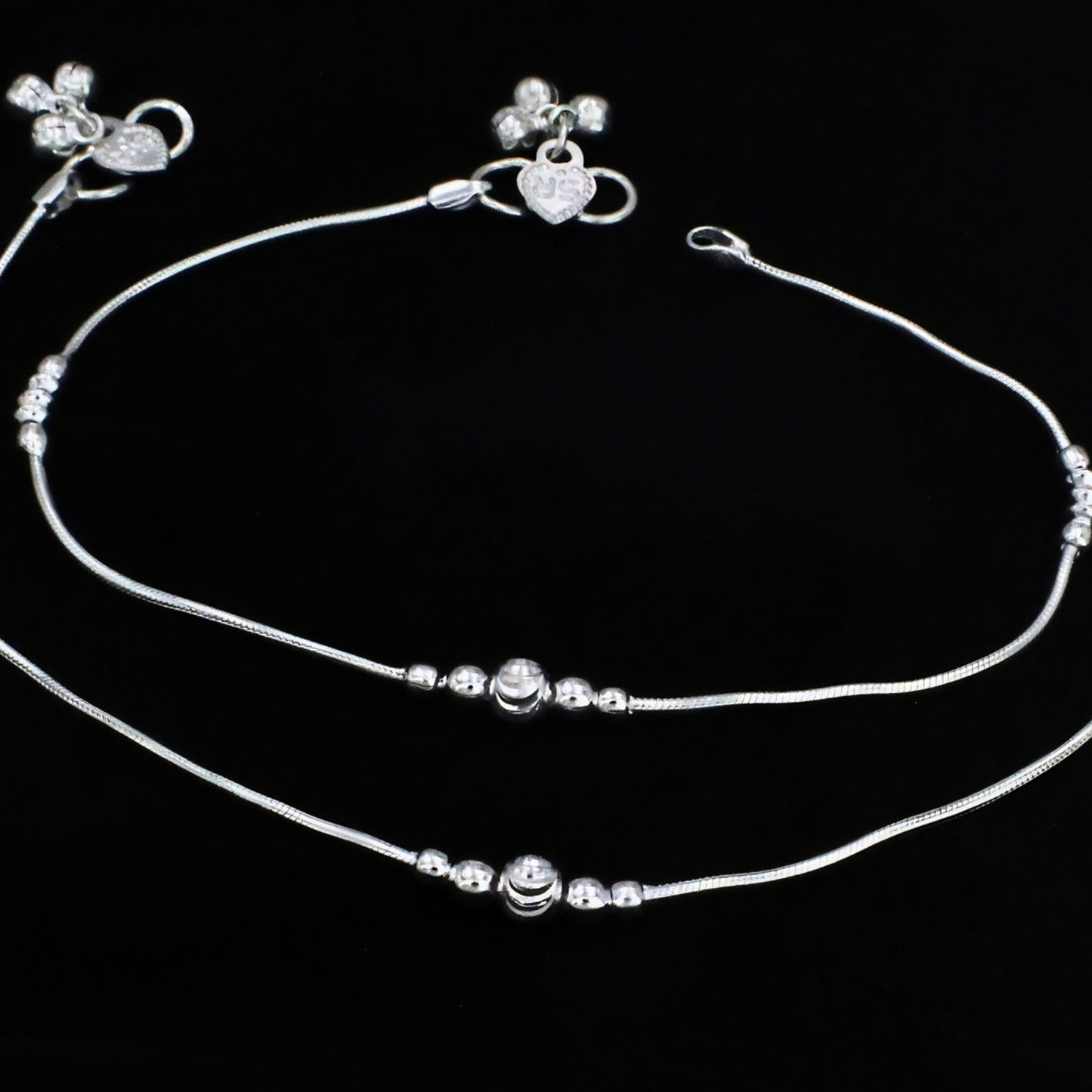 Real Sleek Silver Snake Link Anklet with Silver Beads
