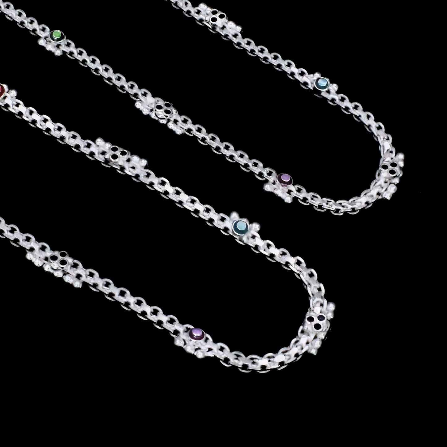 Stylish Real Silver Blue Pink CZ Anklet – Sleek Chain Payal Design