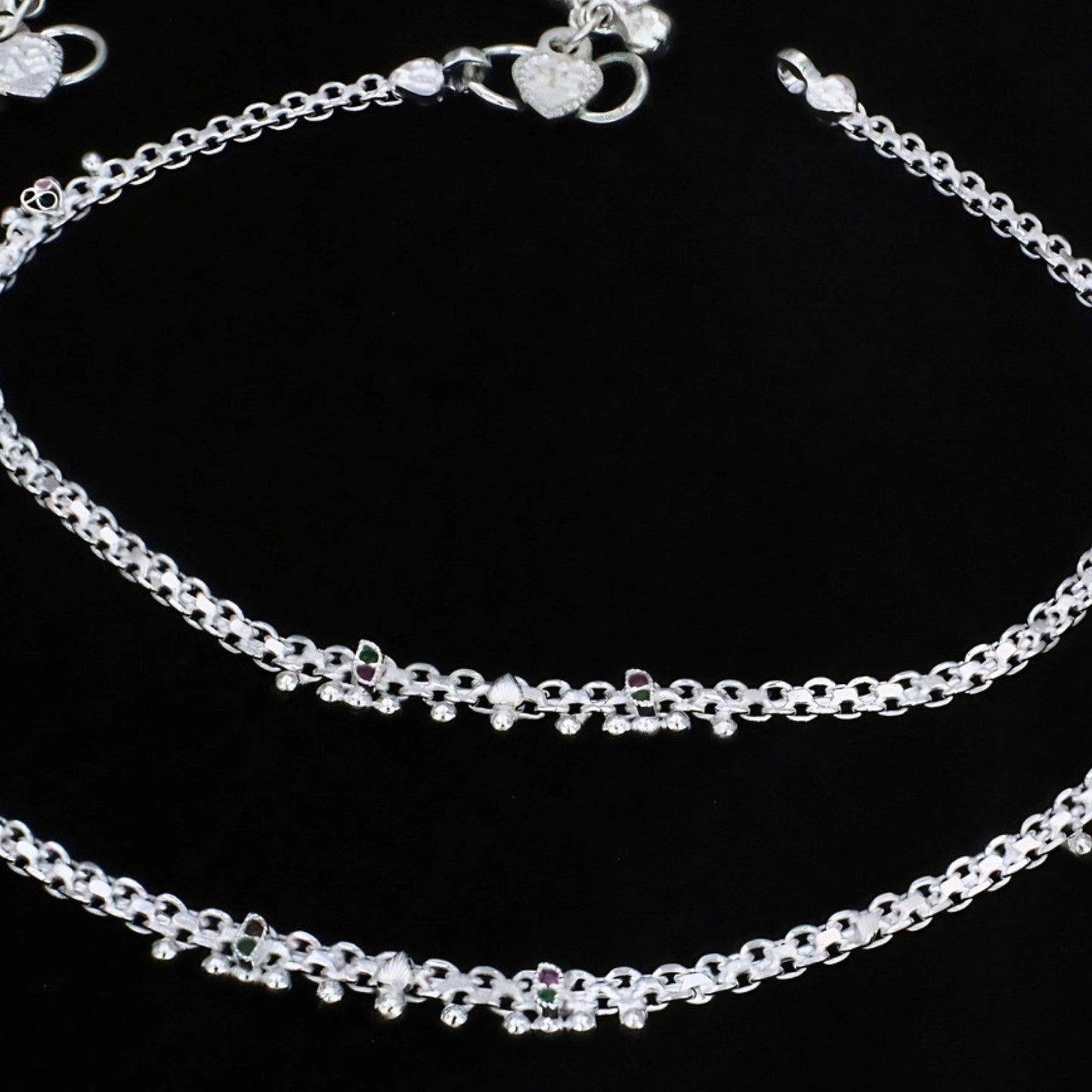 Real Silver Green Pink CZ Anklet Payal – Comfortable Daily Wear Jewelry