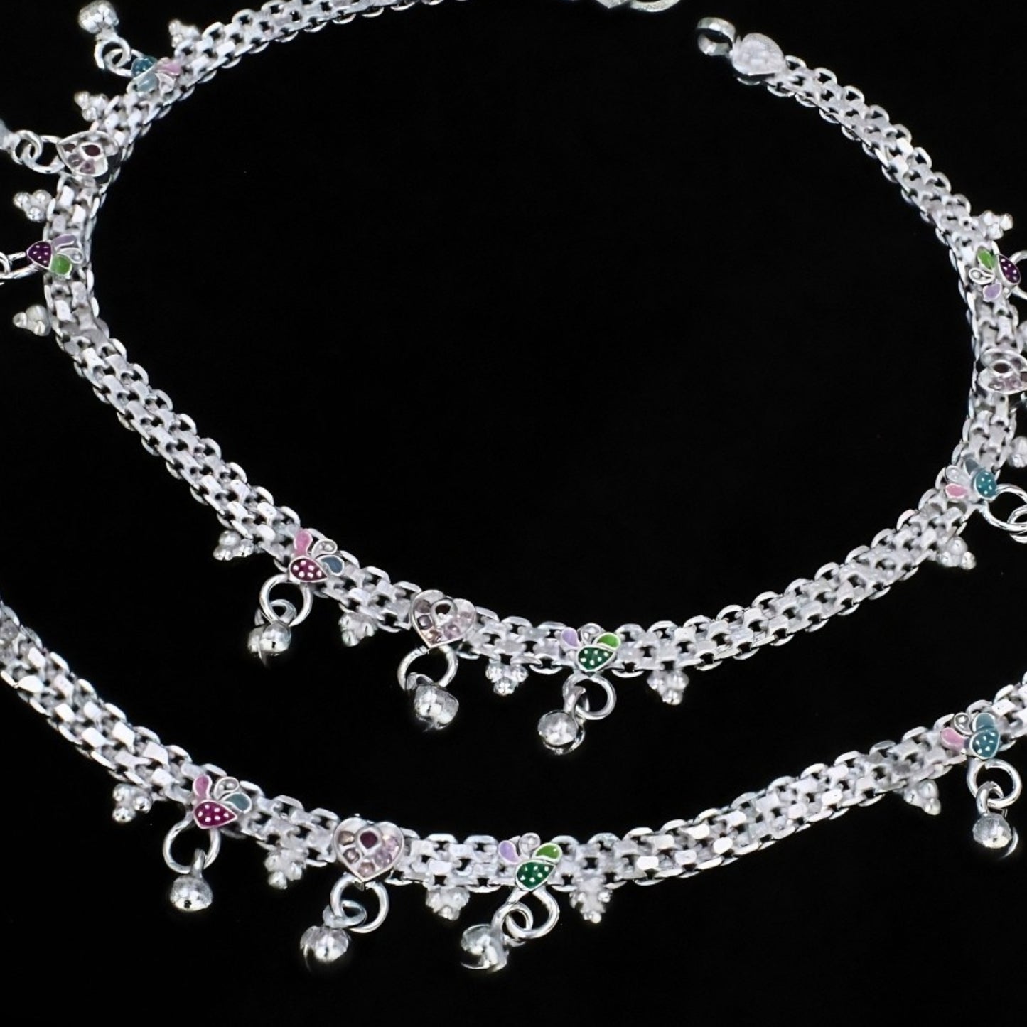 Real Silver Women Anklet - Ghungroo Payal with Meenakari Work