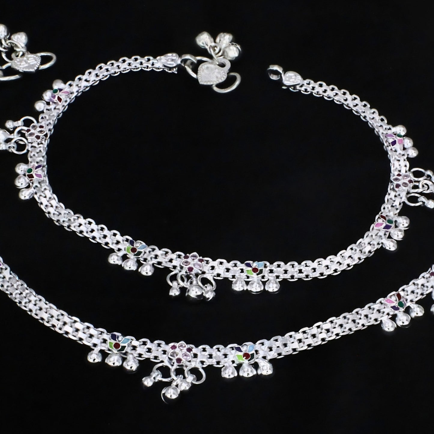 Traditional Real Silver Pink CZ Women Bridal Anklet - 10.5 inch Payal