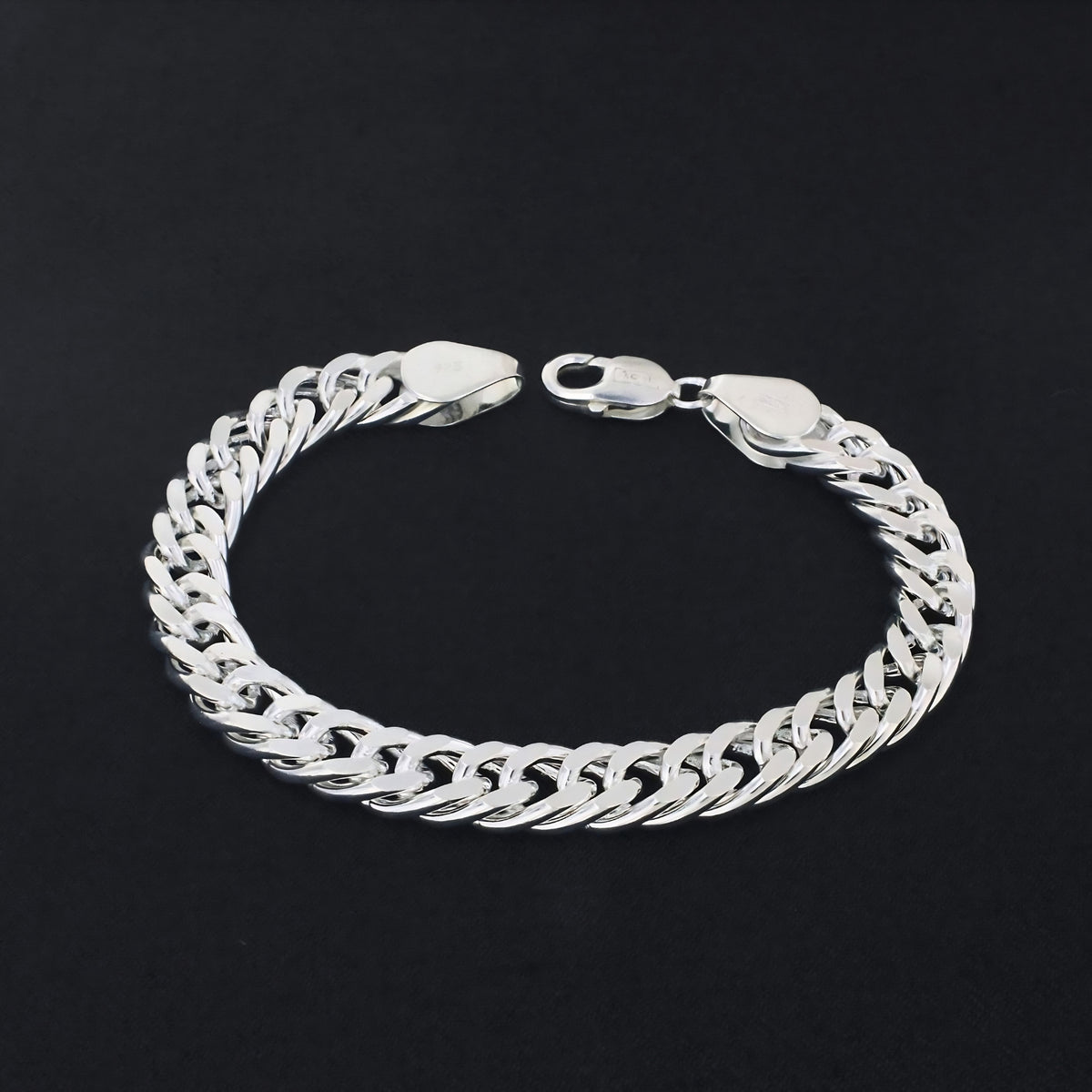 925 Sterling Silver Tightly Interlocking Beveled Flat Chain Bracelet for Men