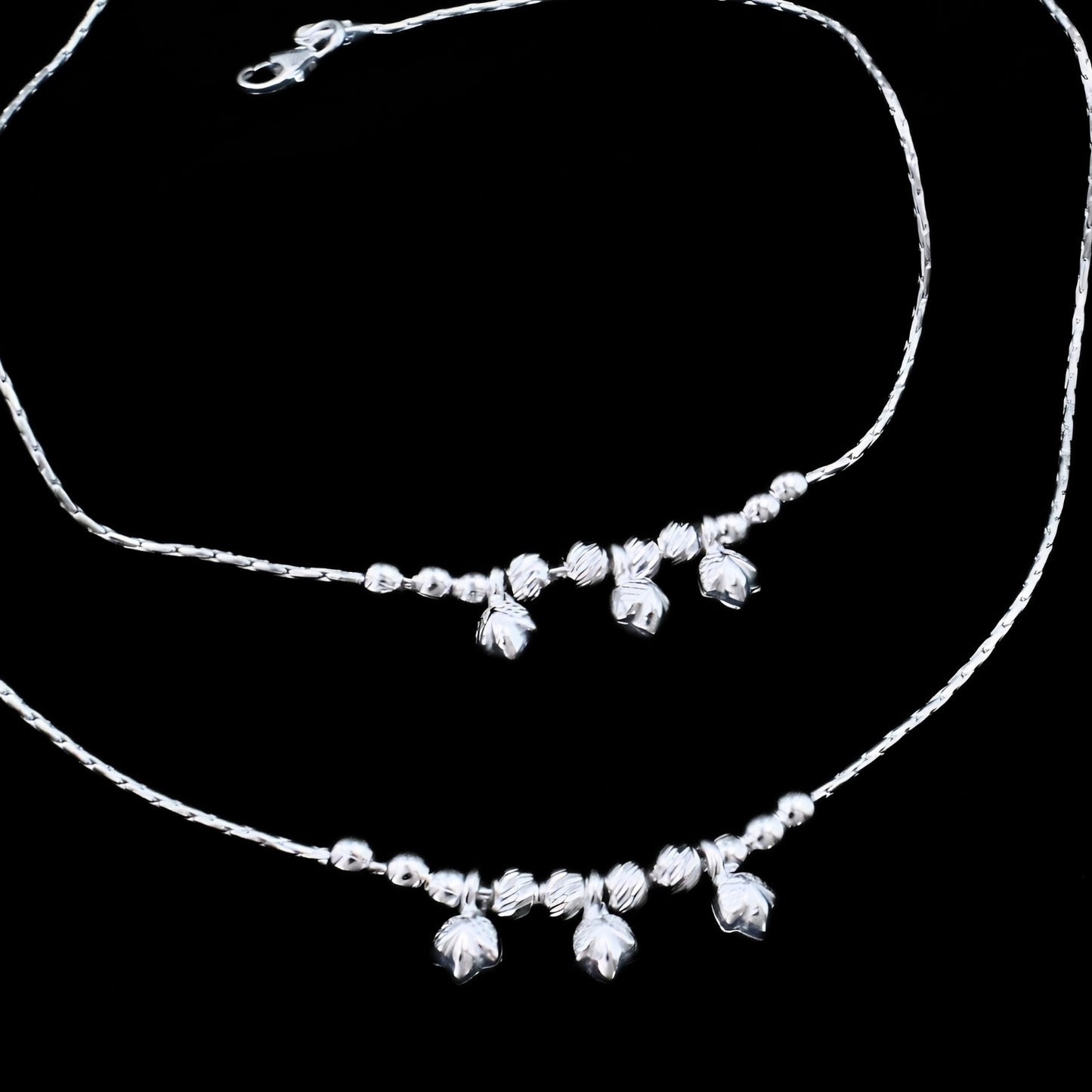 Boho Style Real Silver Payal Anklet Pair