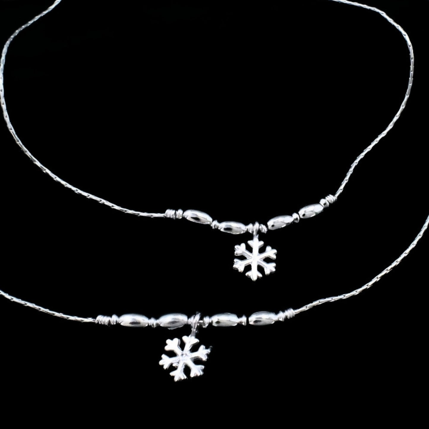 Unique Real Silver Snowflake Charm Payal Anklet - Pair
