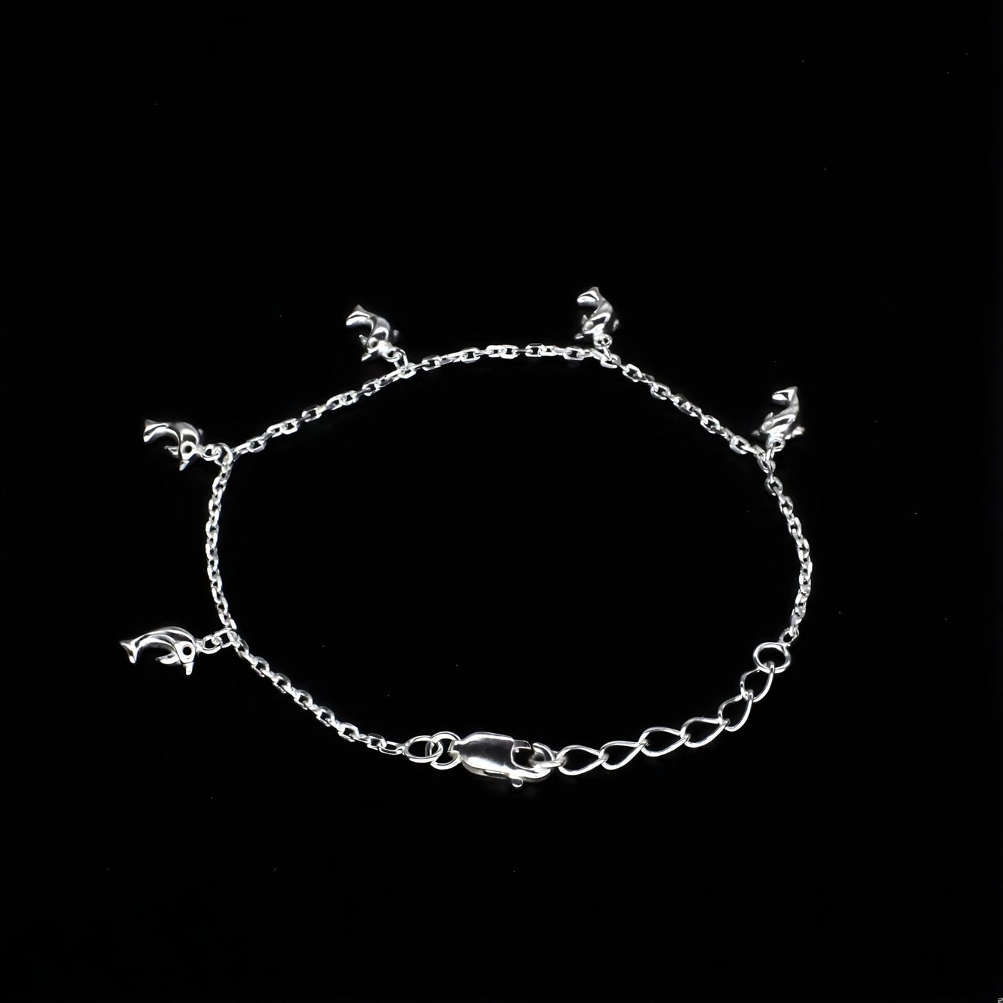925 Sterling Silver Dolphin charms adjustable cable chain Bracelet for Girls