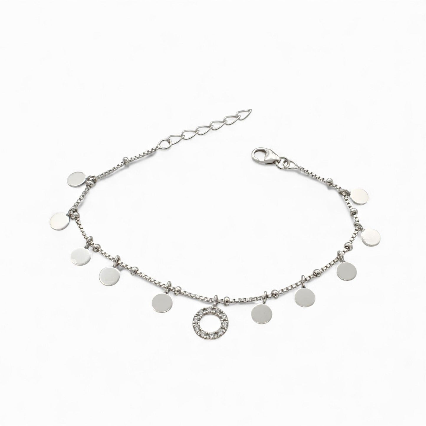 Divine 925 Sterling Silver White CZ Coin charms Bracelet gift for Girls