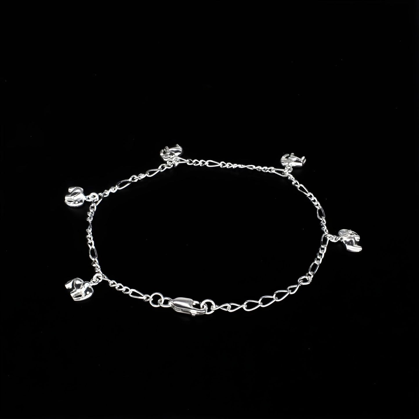 Cute 925 Sterling Silver five elephants charms figaro chain Bracelet for Girls