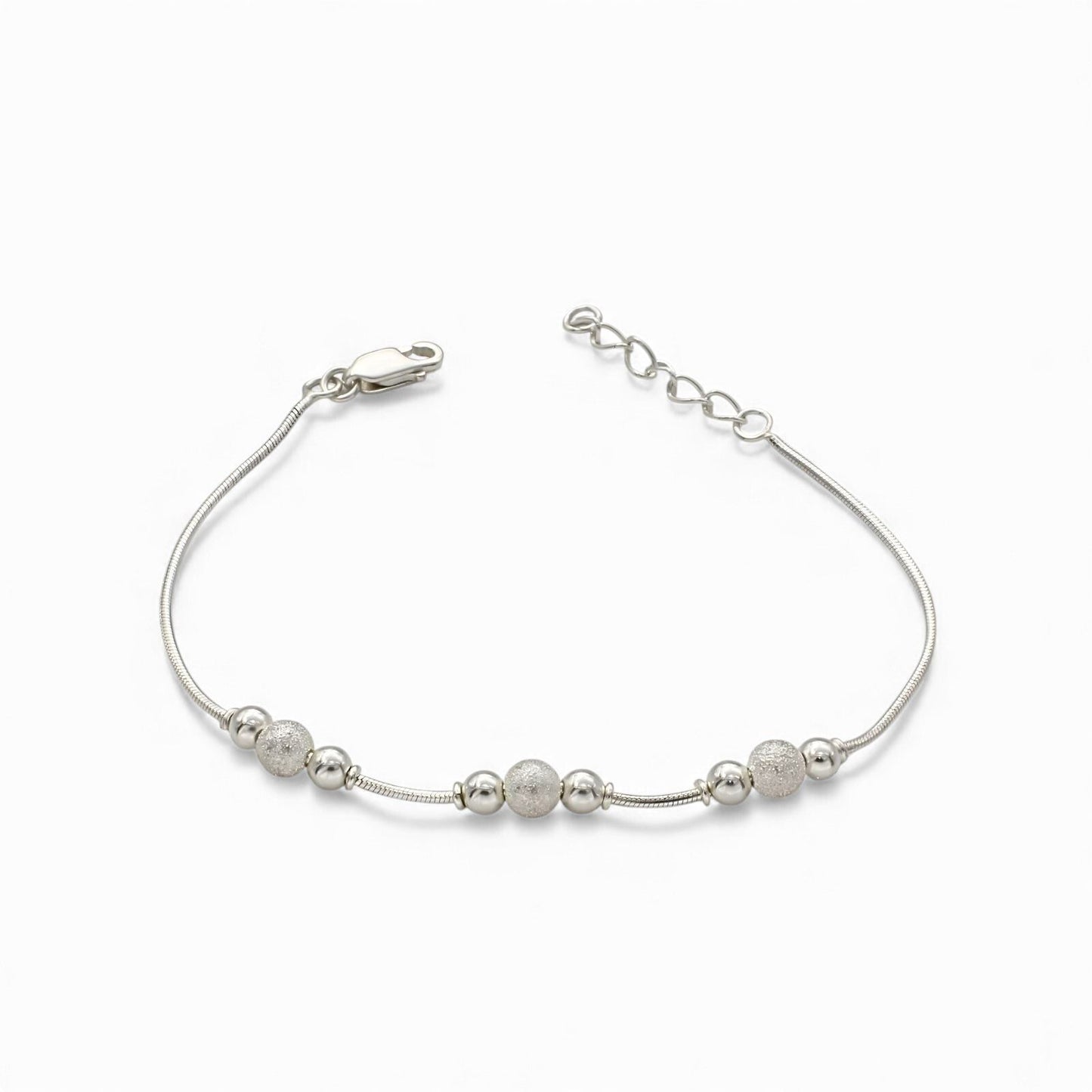 Dainty 925 Sterling Silver beads snake chain Bracelet for Girls