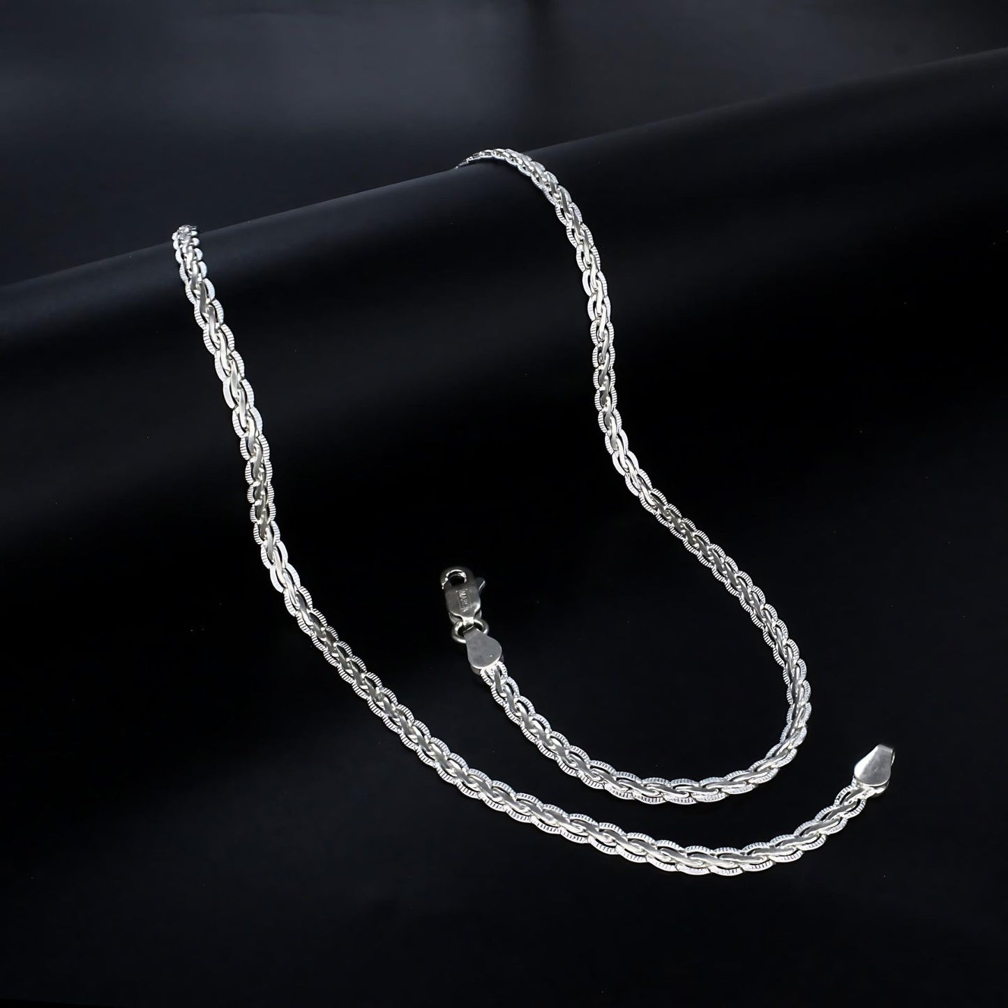 Real Silver unique rope design Neck chain 22"