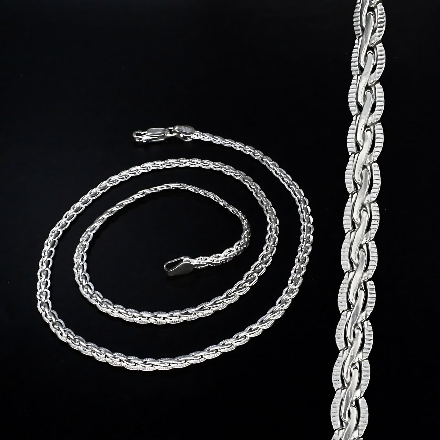 Real Silver unique rope design Neck chain 22"
