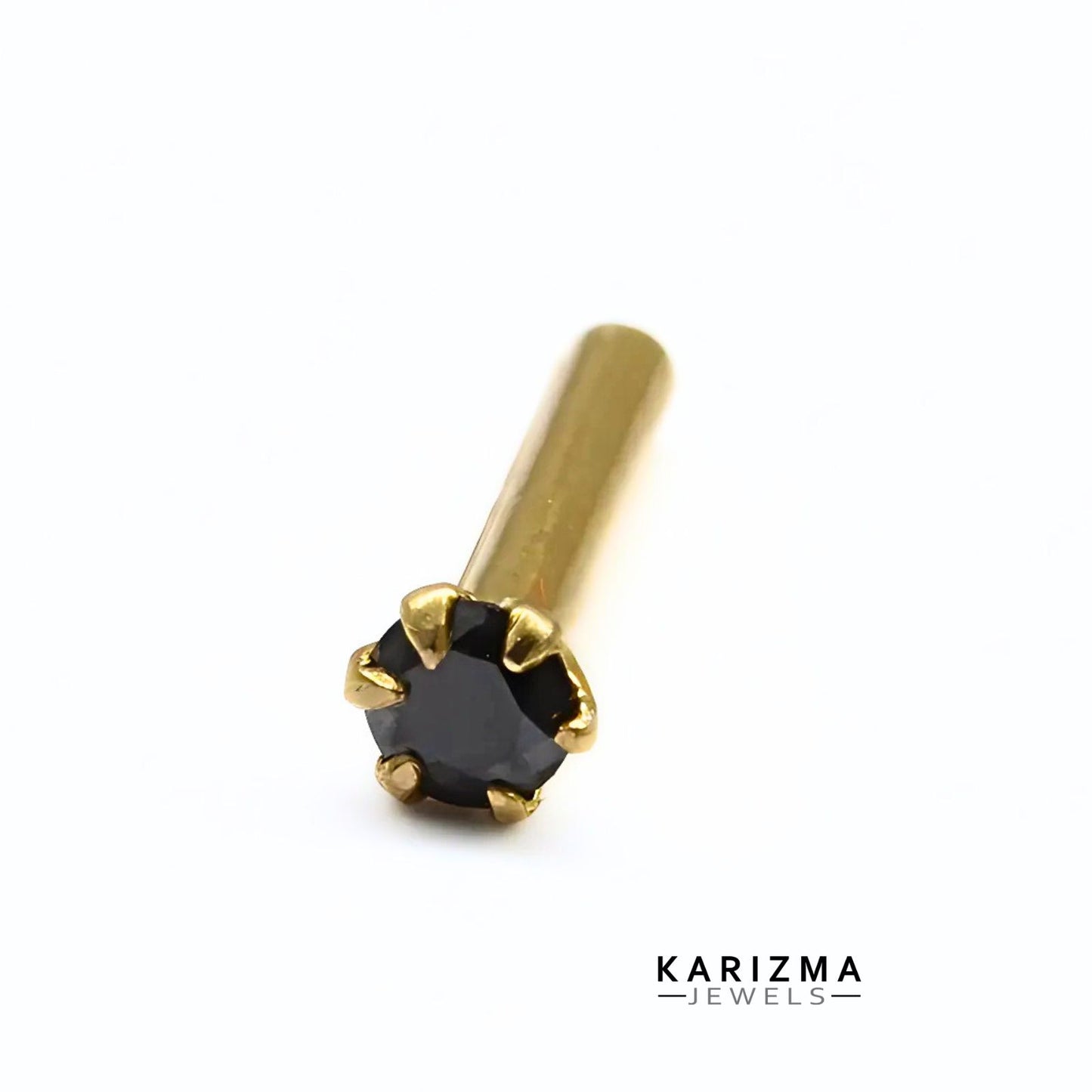Small 14K Real Gold Women Black CZ Nose Pin nose ring Push Pin