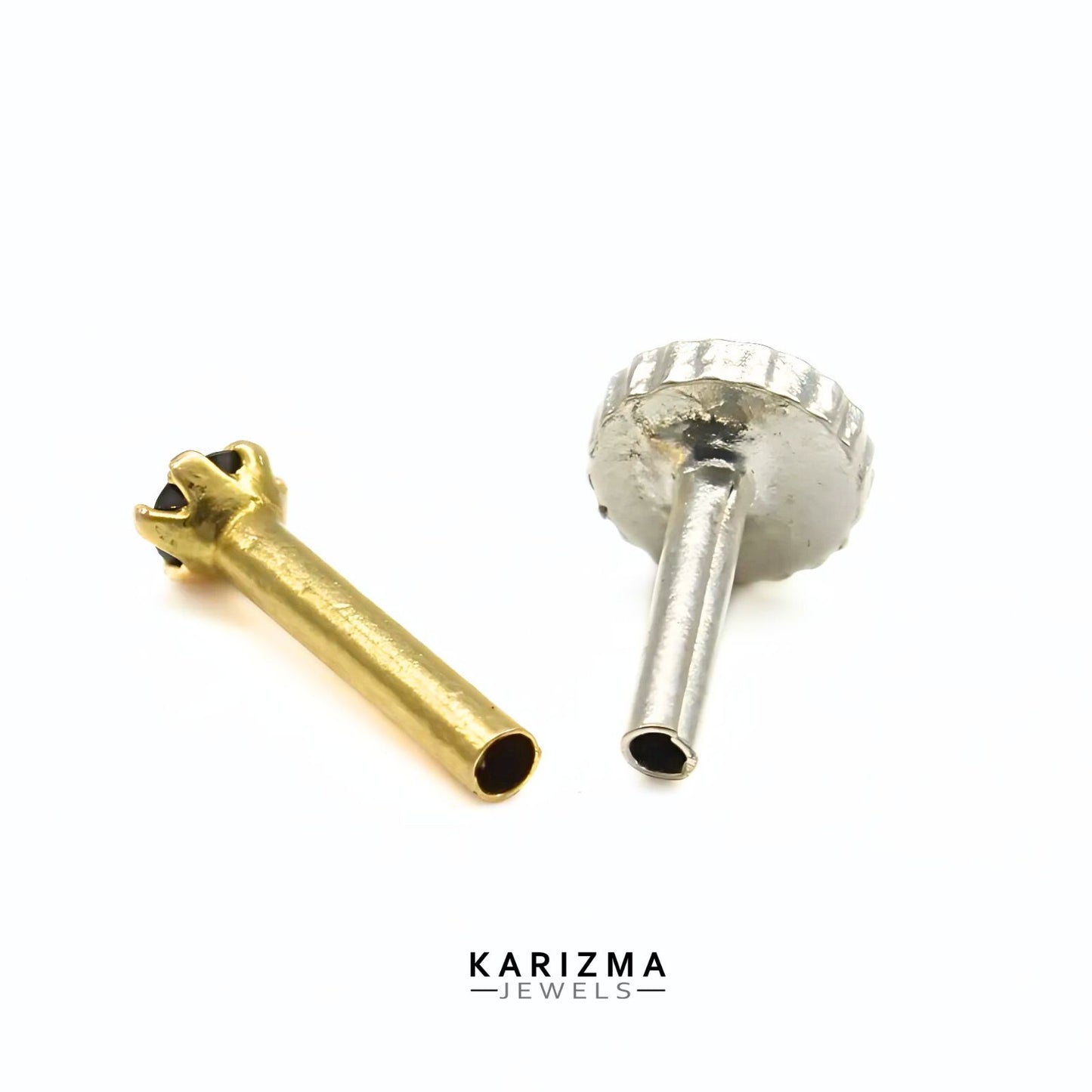 Small 14K Real Gold Women Black CZ Nose Pin nose ring Push Pin