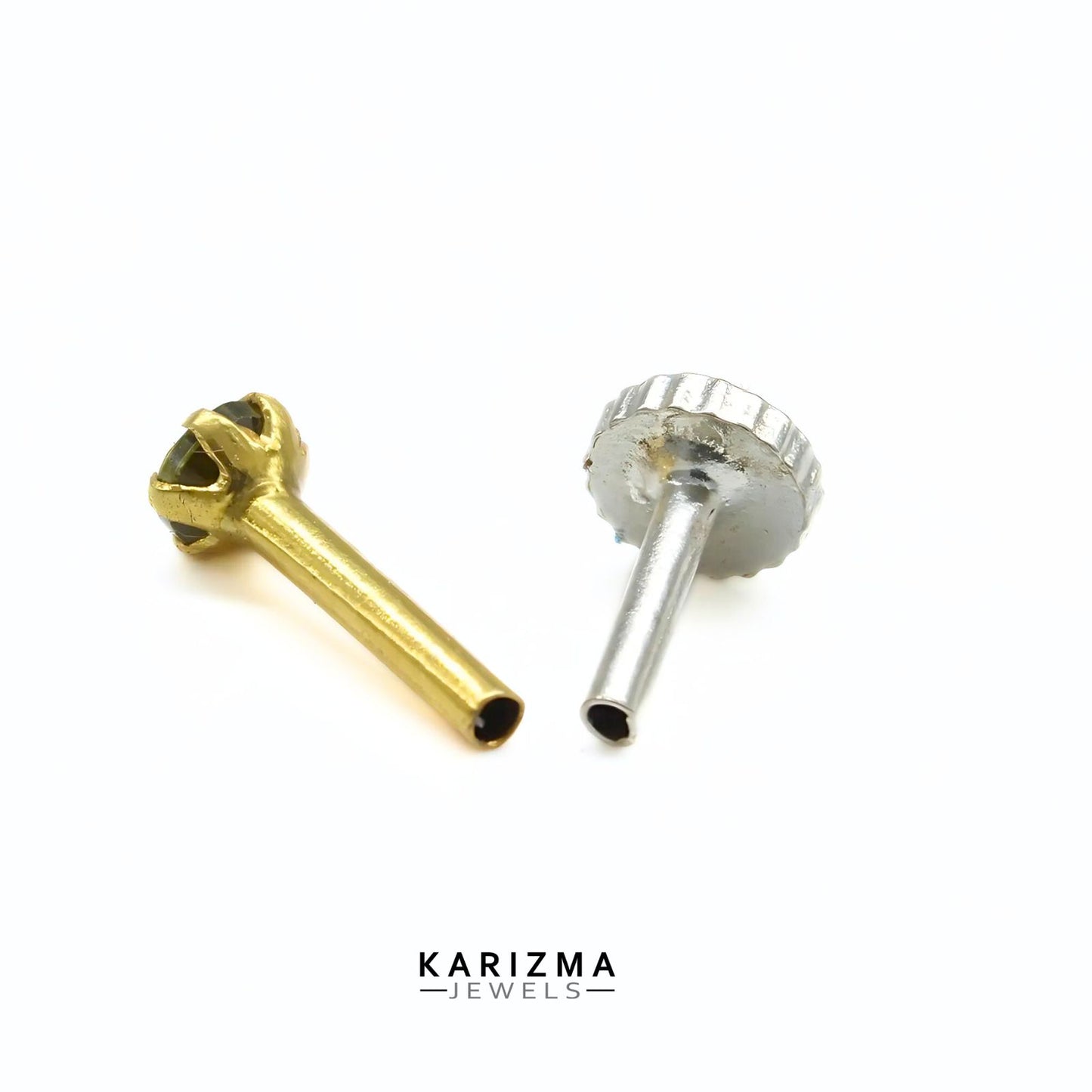 14K Real Gold Women Green CZ daily wear Nose Pin nose ring Push Pin