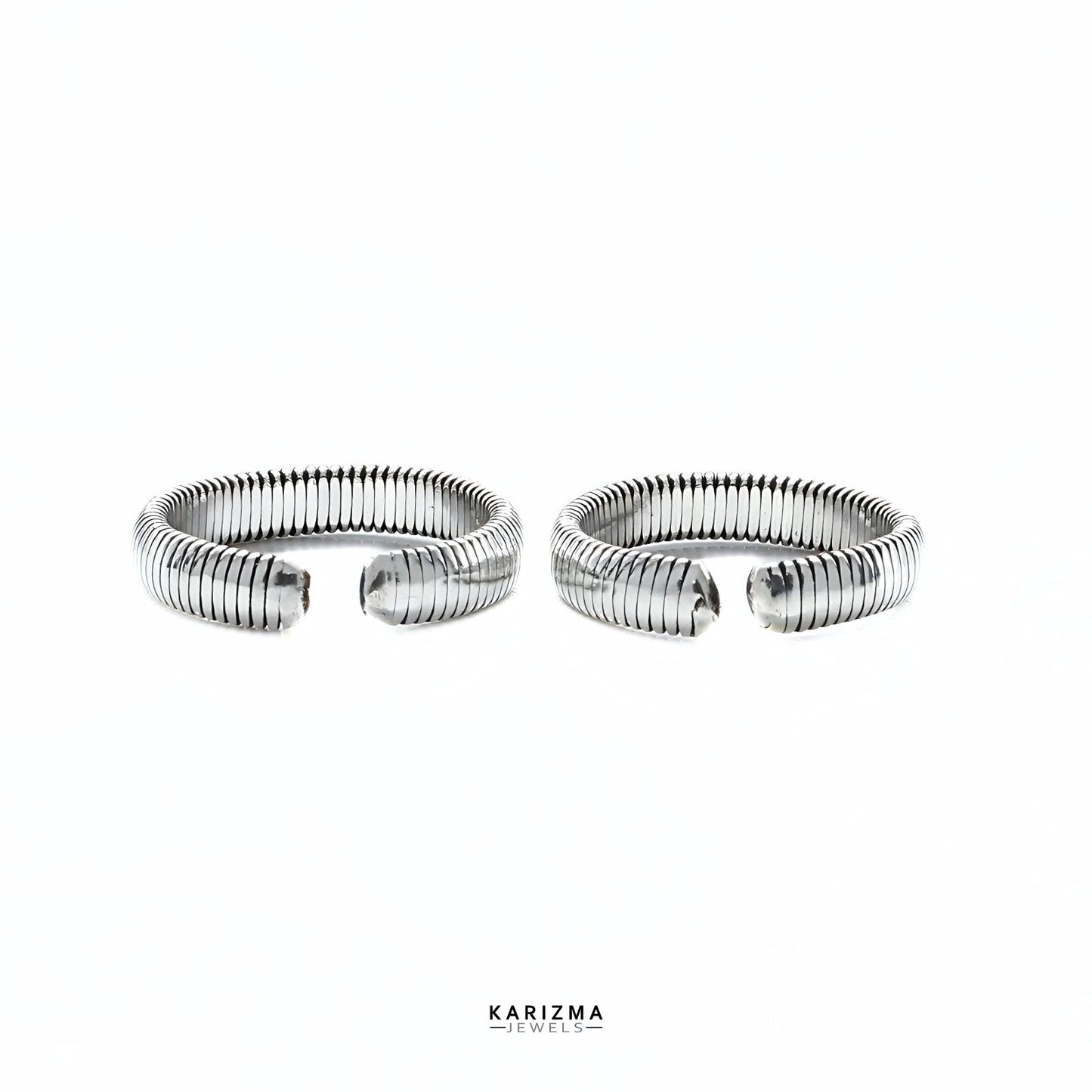 Real 925 Sterling Silver Oxidized Women Spring Wired foot toe rings band - Pair