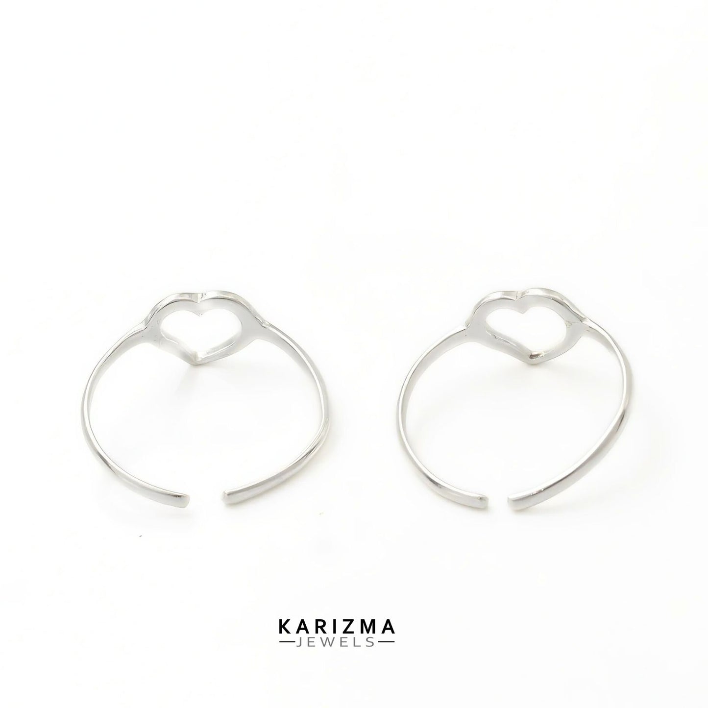 925 Real Sterling Silver women unique trendy Heart style Toe Ring - Pair