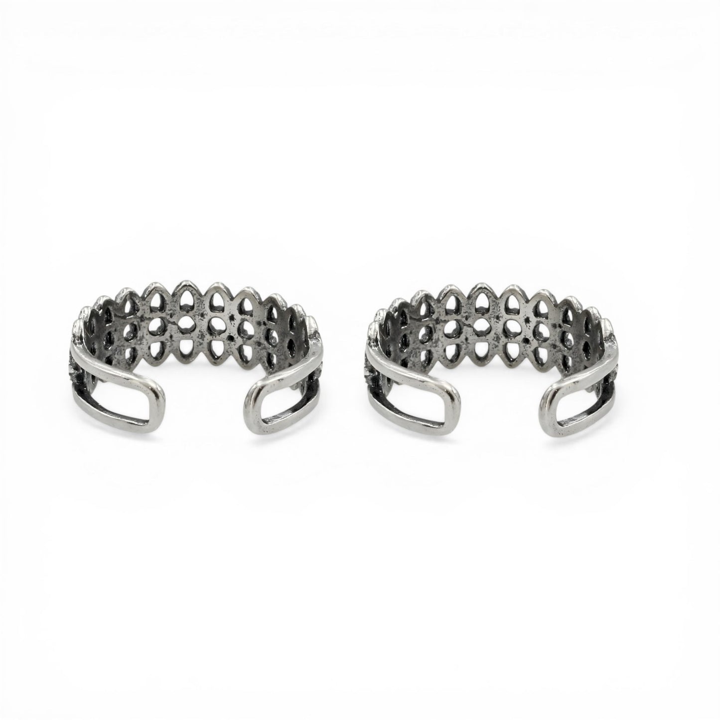 Boho Style 925 Real Silver Women Oxidized Toe Ring - Pair