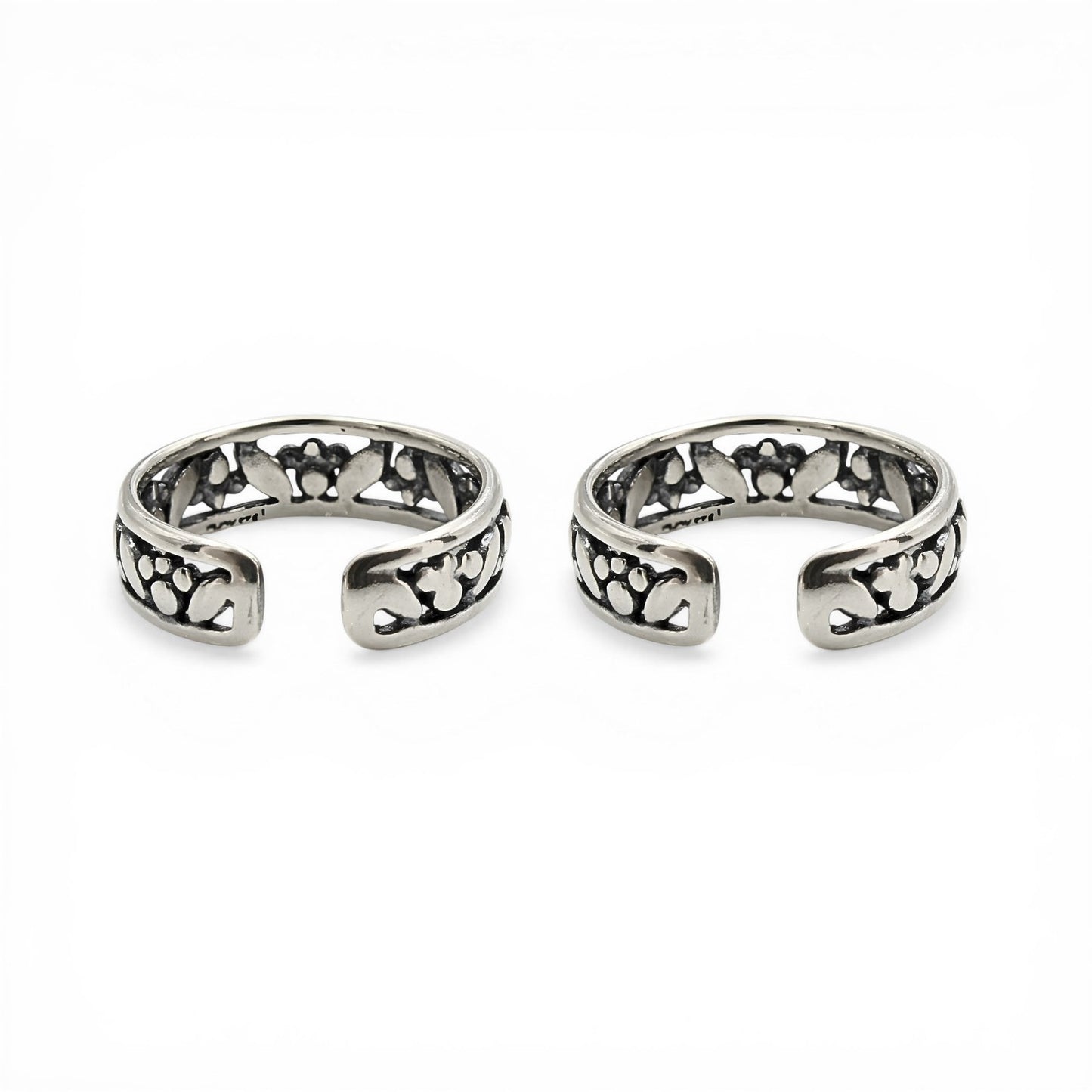 Classic 925 Real Silver Women Cutwork Antique Toe Ring - Pair