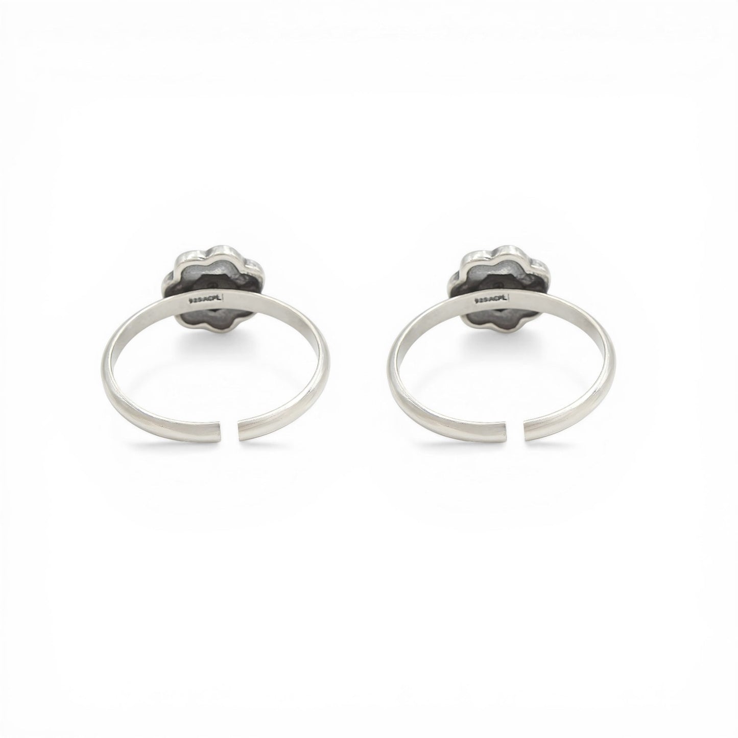 925 Real Silver Women Daisy Flower Oxidized Toe Ring - Pair