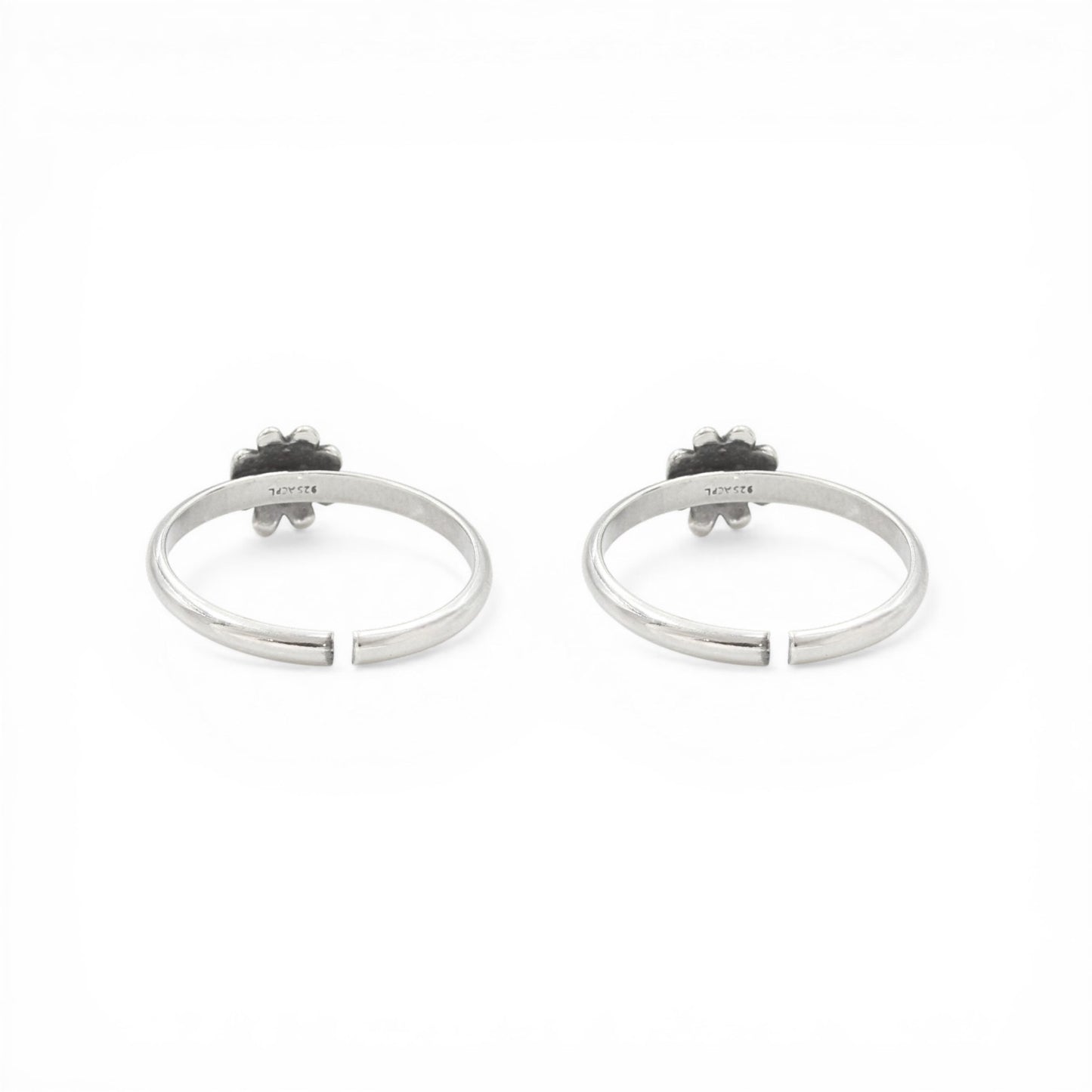 925 Real Silver Women Oxidized Flower Toe Ring- Pair