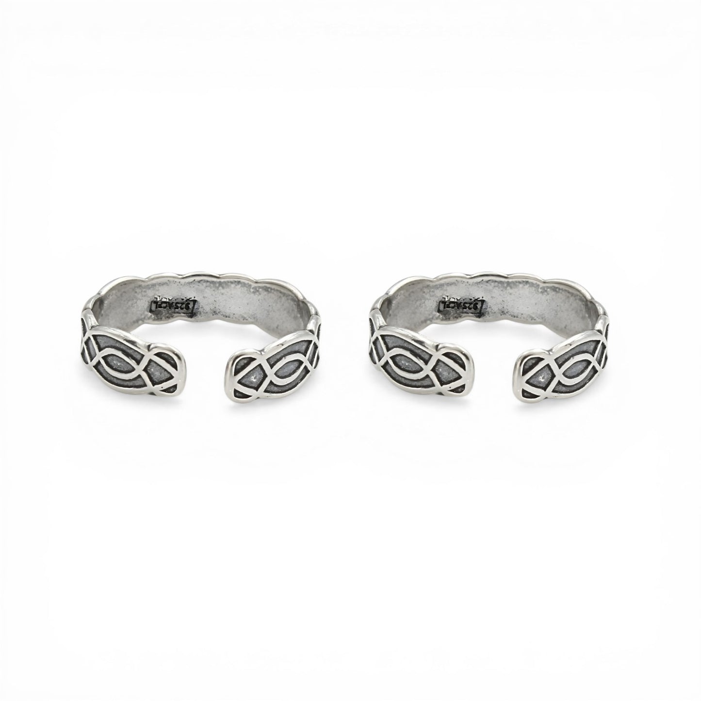 Trendy 925 Real Silver Women Oxidized Celtic Knot Bichhiya Toe Ring- Pair