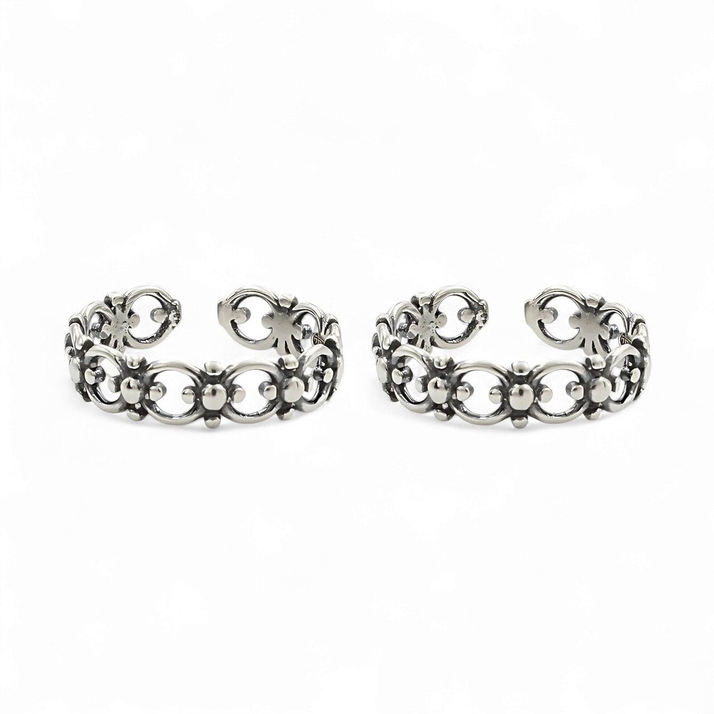 925 Real Sterling Silver women Oxidized trendy Filigree Toe Ring - Pair