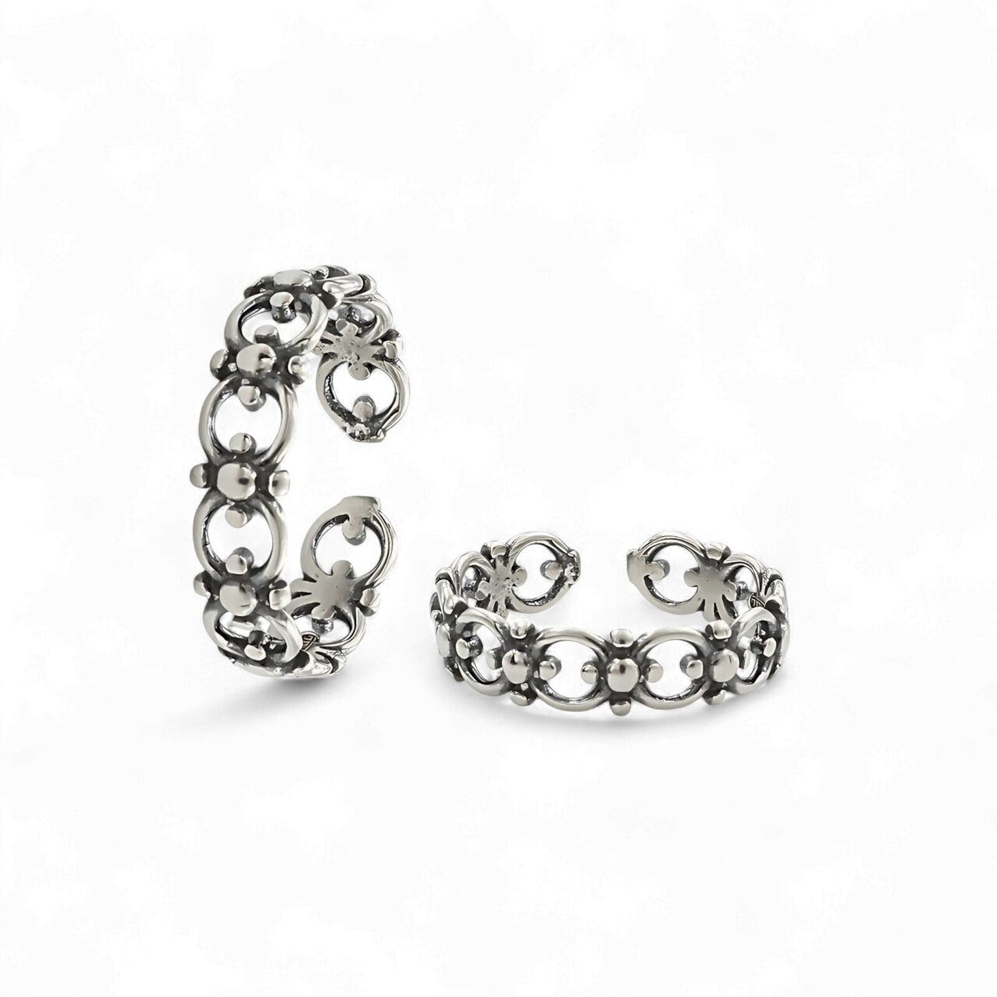 925 Real Sterling Silver women Oxidized trendy Filigree Toe Ring - Pair