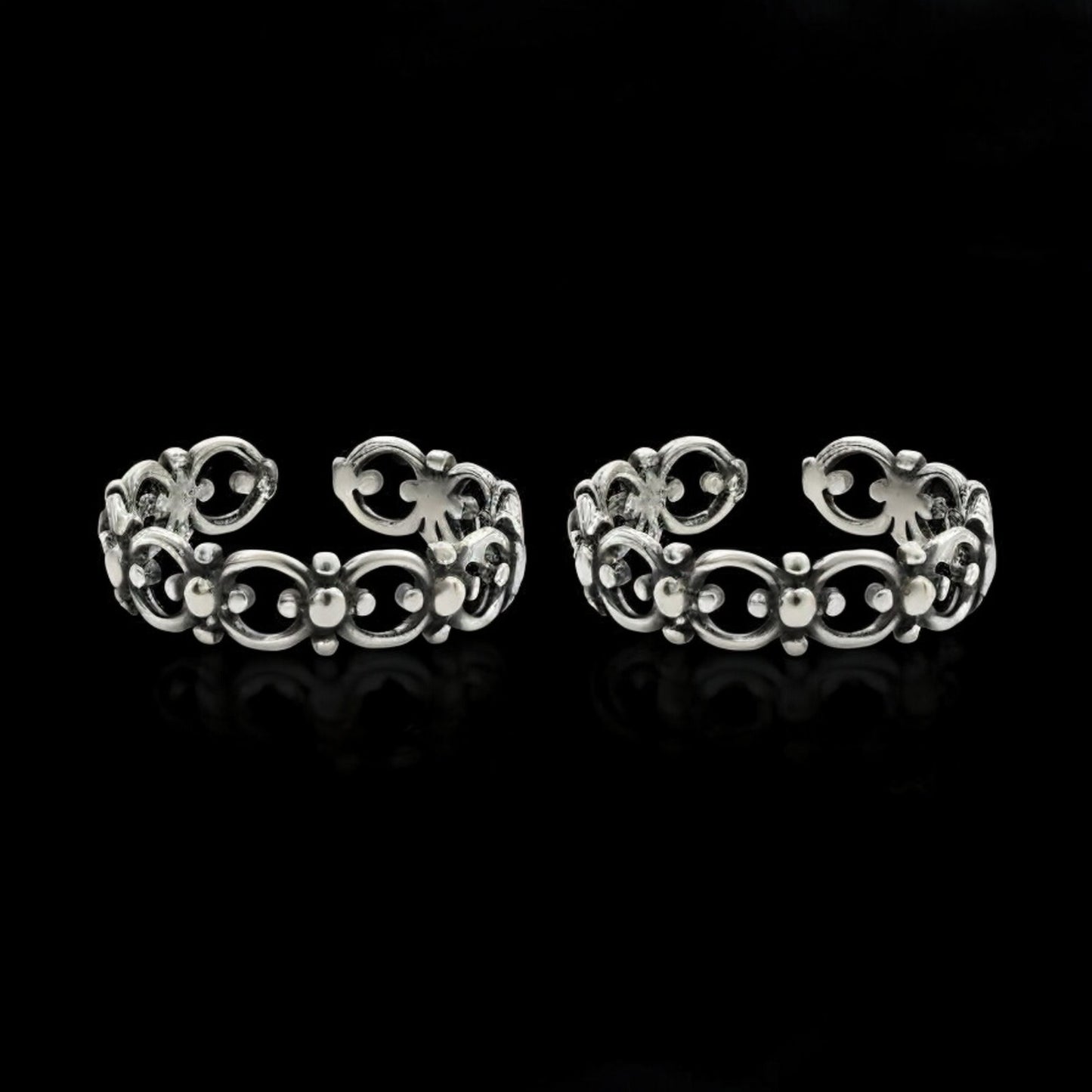 925 Real Sterling Silver women Oxidized trendy Filigree Toe Ring - Pair