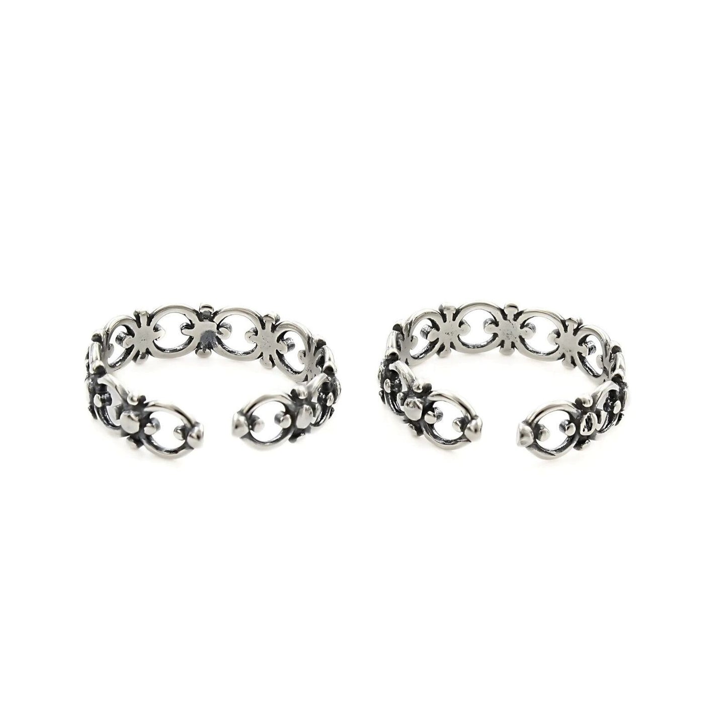 925 Real Sterling Silver women Oxidized trendy Filigree Toe Ring - Pair