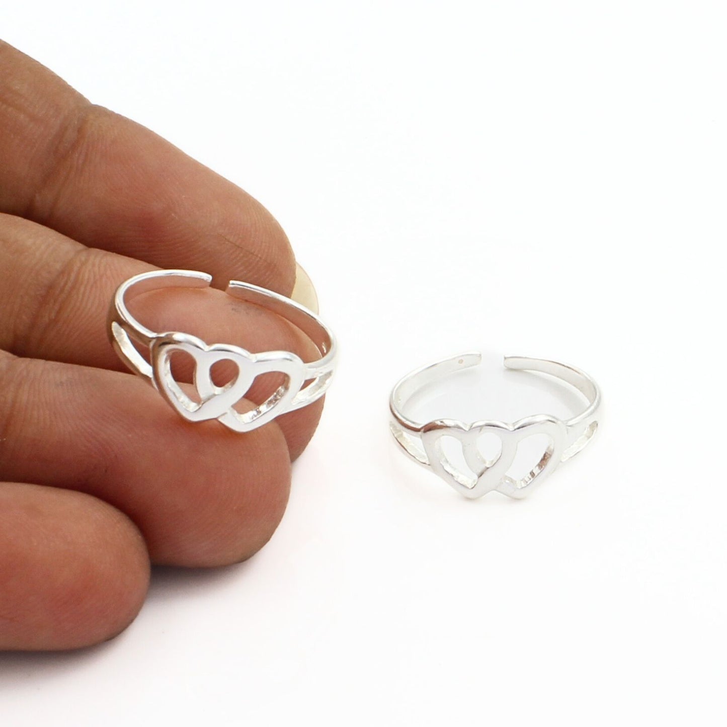 Unique double heart 925 Real Sterling Silver women Toe Ring - Pair