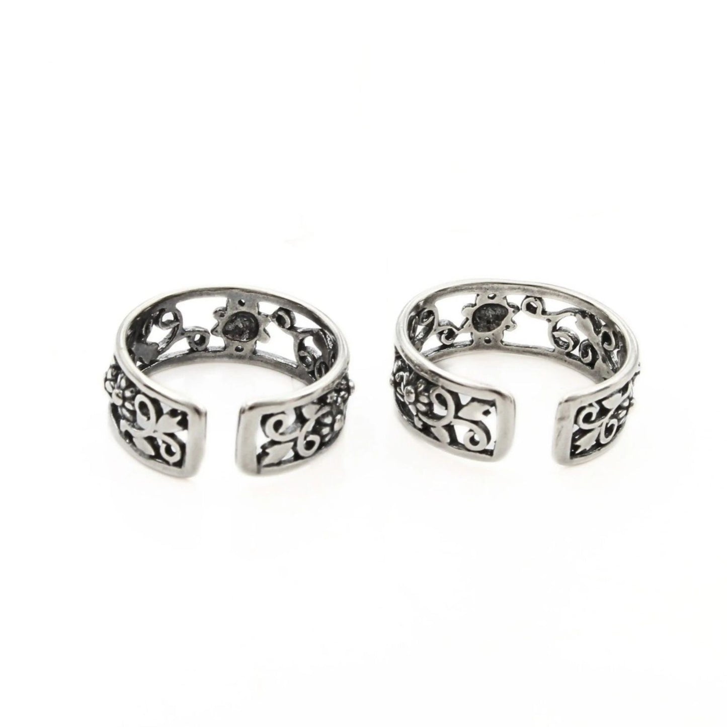 Floral 925 Real Sterling Silver Oxidized women Toe Ring - Pair
