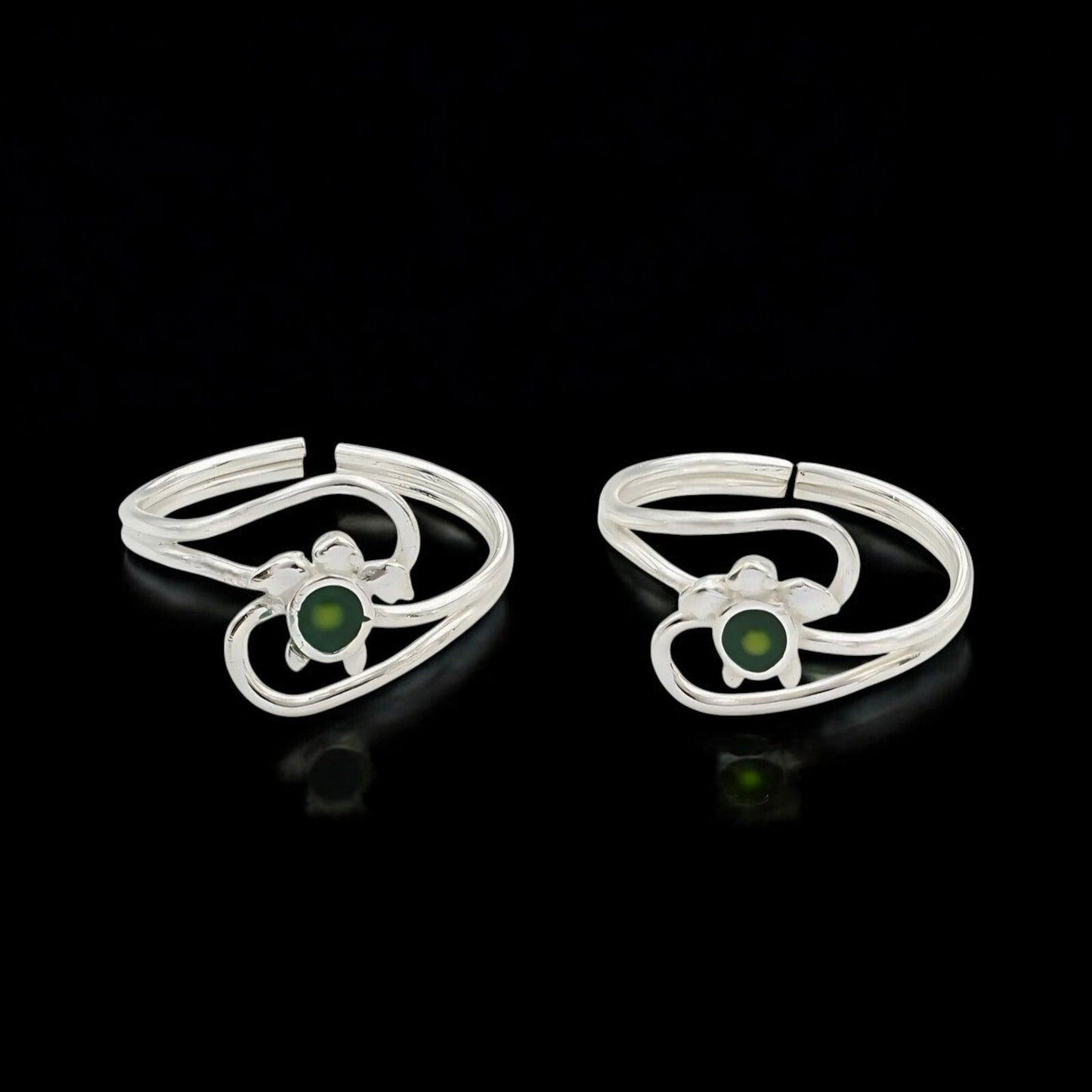 925 Real Sterling Silver women Excellent Turtle Bichiya Toe Ring - Pair
