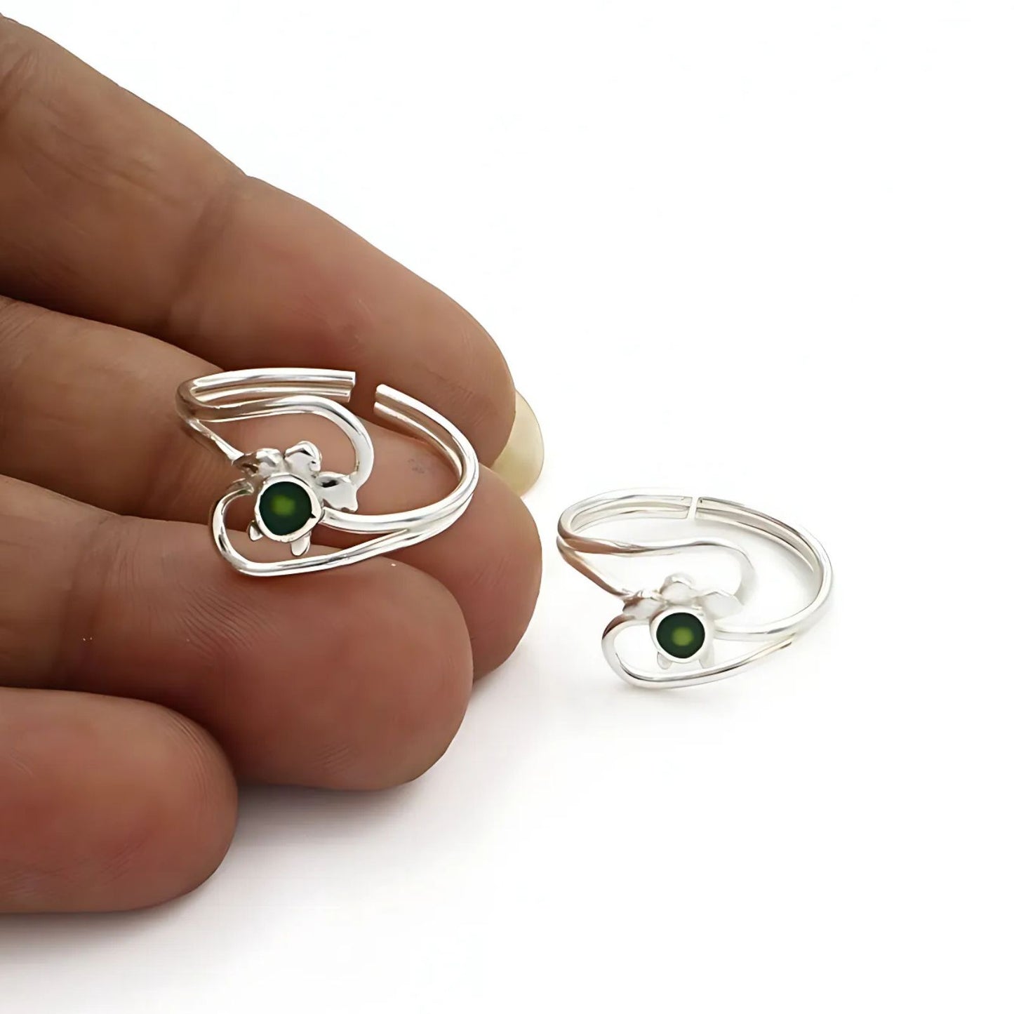 925 Real Sterling Silver women Excellent Turtle Bichiya Toe Ring - Pair