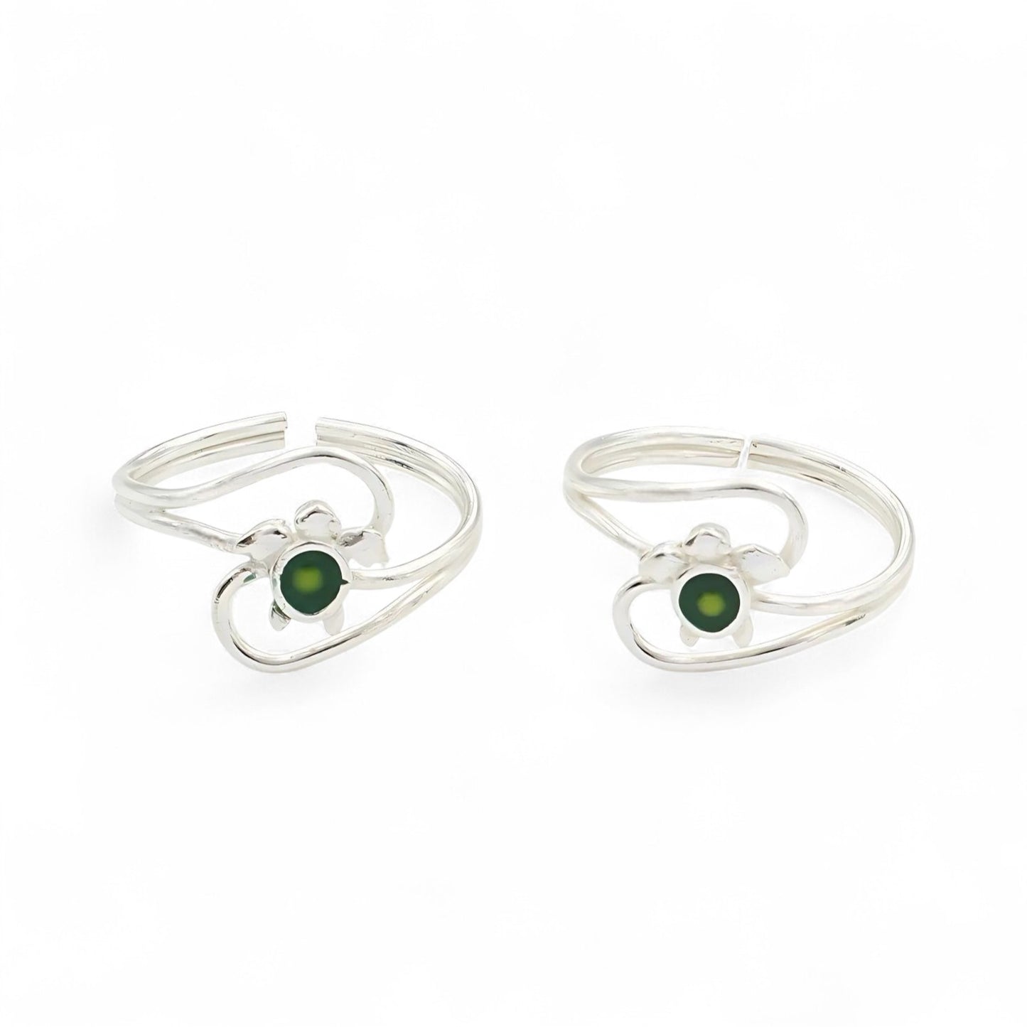 925 Real Sterling Silver women Excellent Turtle Bichiya Toe Ring - Pair