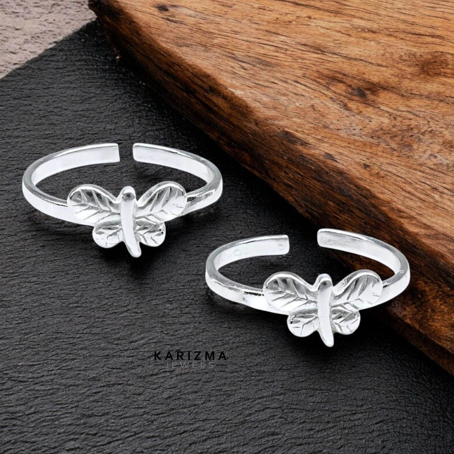 Trendy 925 Real Sterling Silver women Butterfly Toe Ring - Pair