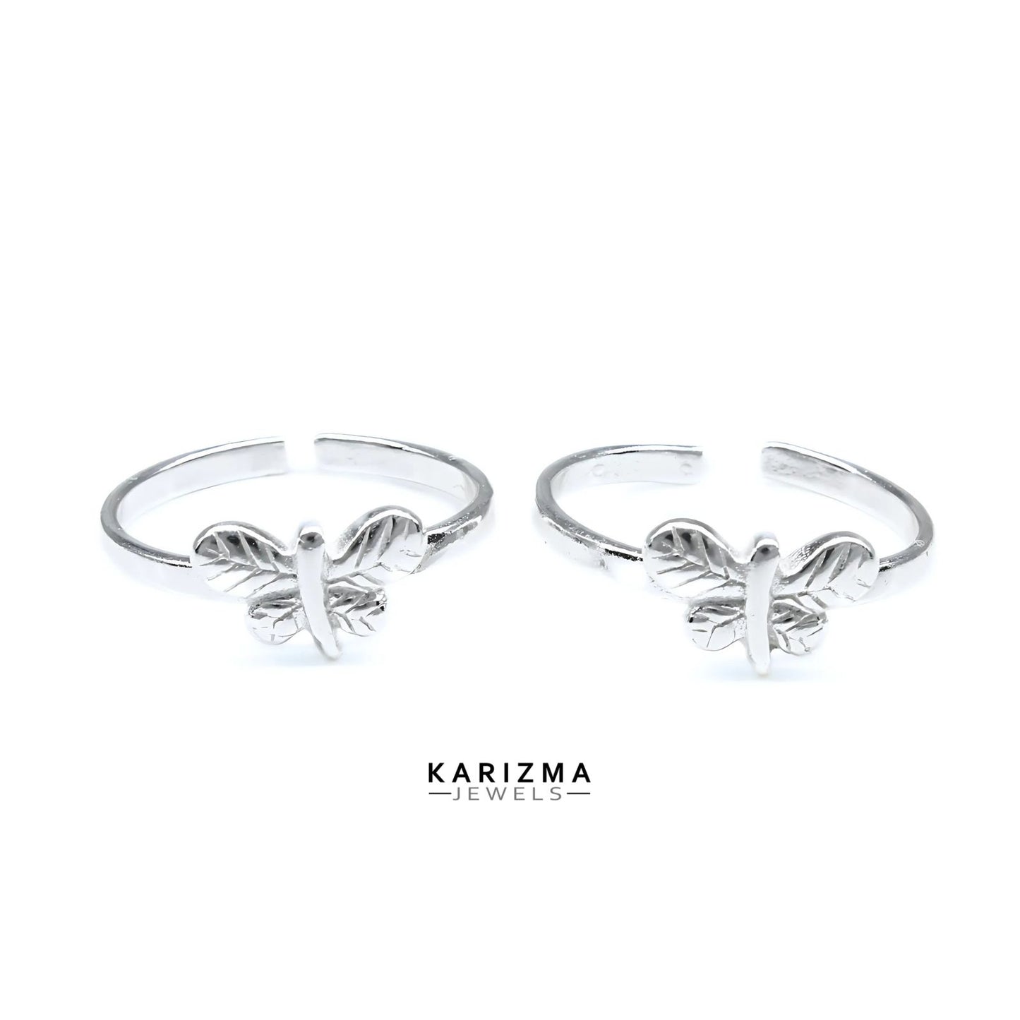 Trendy 925 Real Sterling Silver women Butterfly Toe Ring - Pair