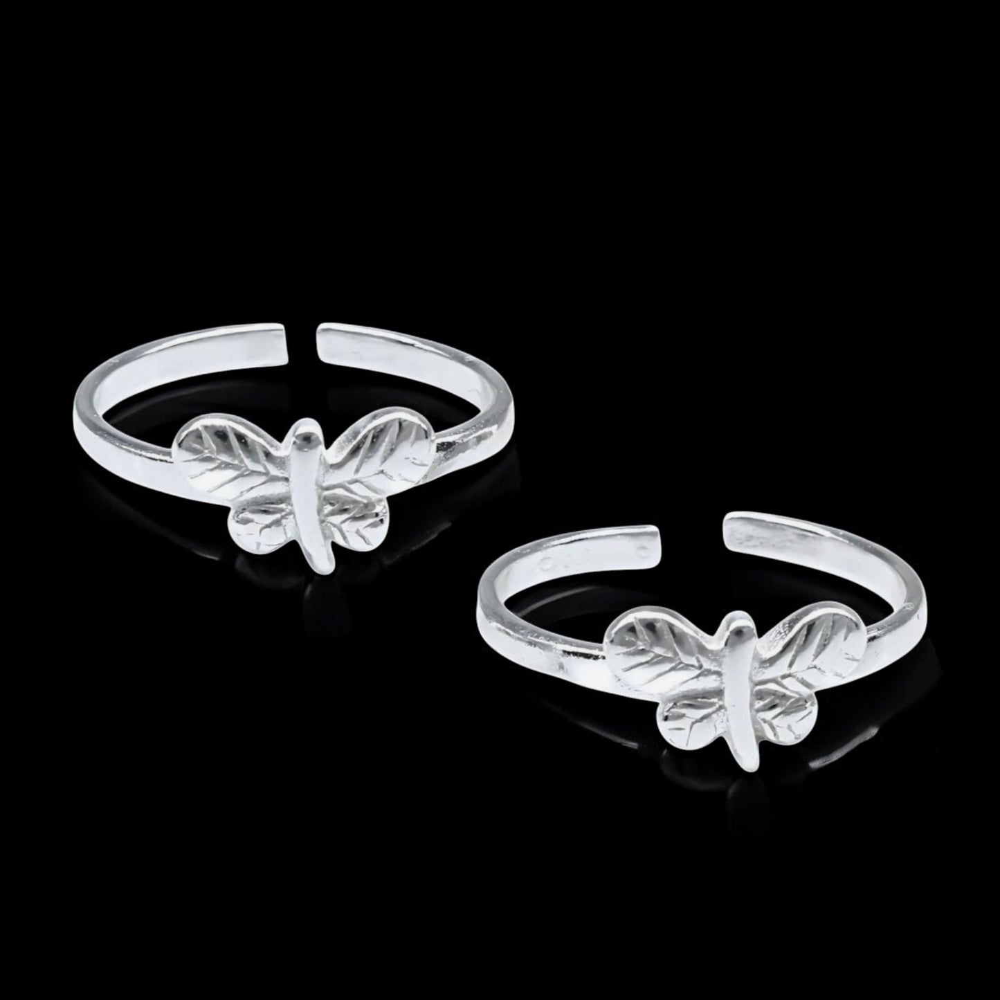 Trendy 925 Real Sterling Silver women Butterfly Toe Ring - Pair