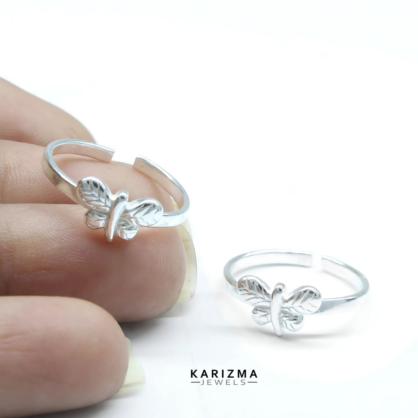 Trendy 925 Real Sterling Silver women Butterfly Toe Ring - Pair