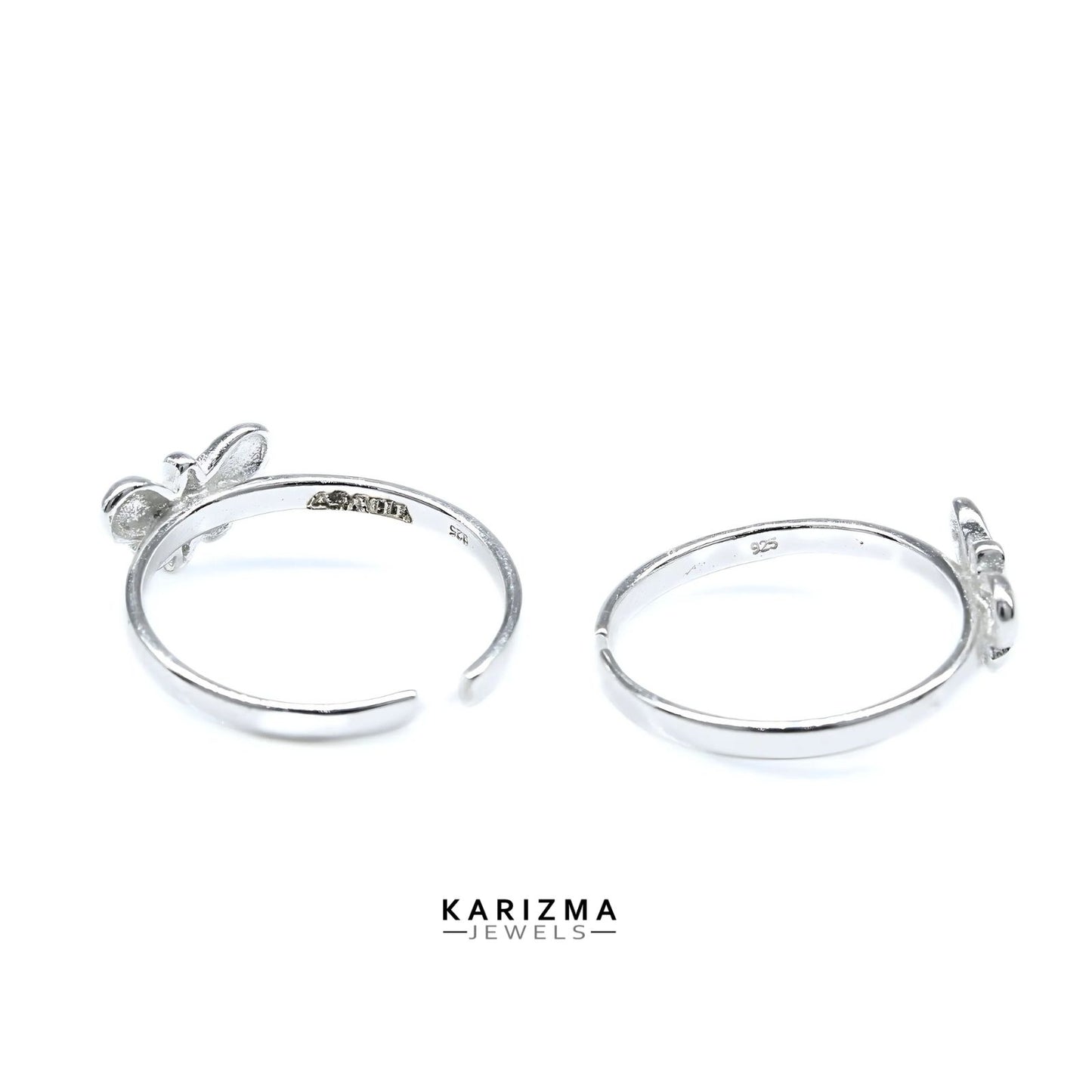 Trendy 925 Real Sterling Silver women Butterfly Toe Ring - Pair
