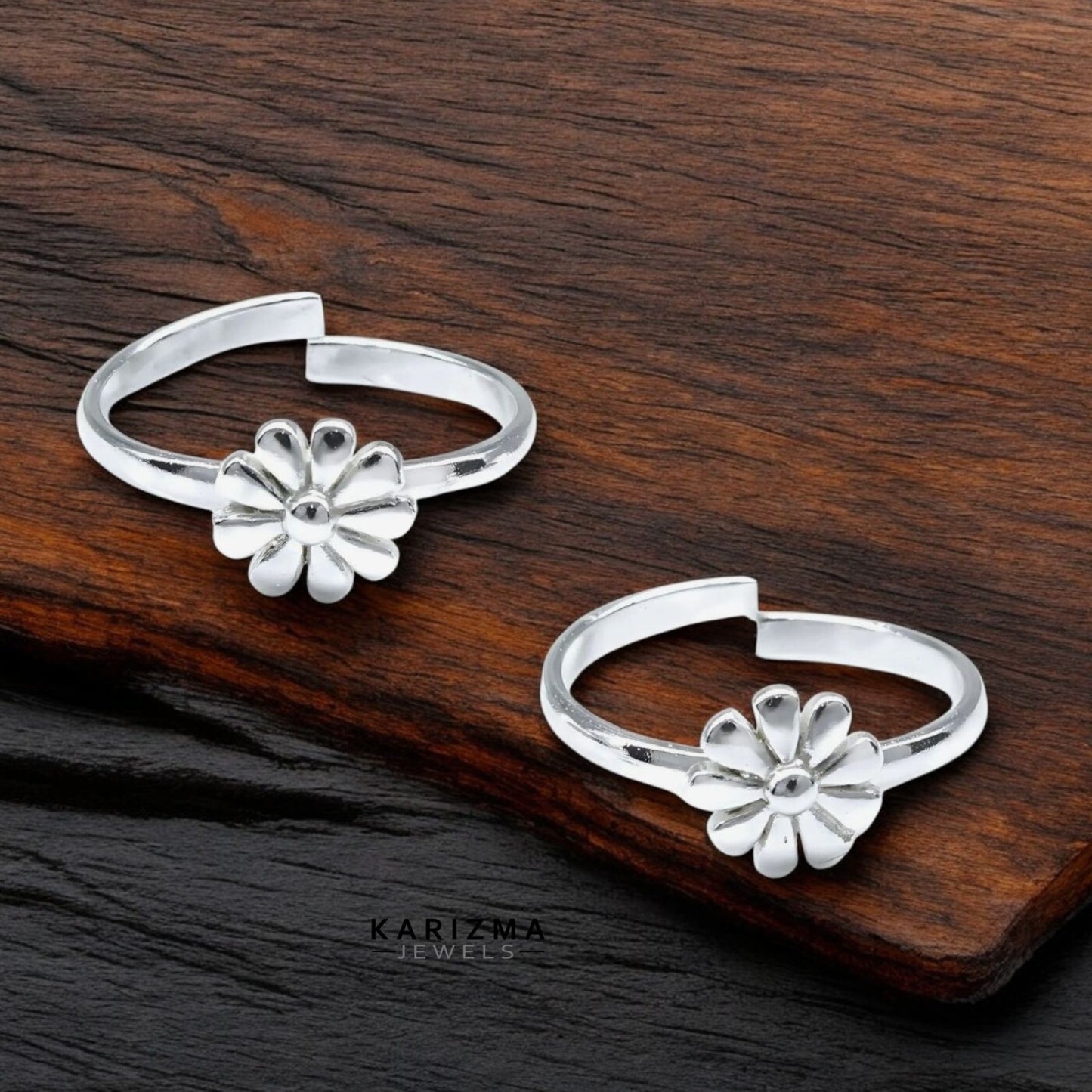 925 Real Sterling Silver women flower style Toe Ring - Pair
