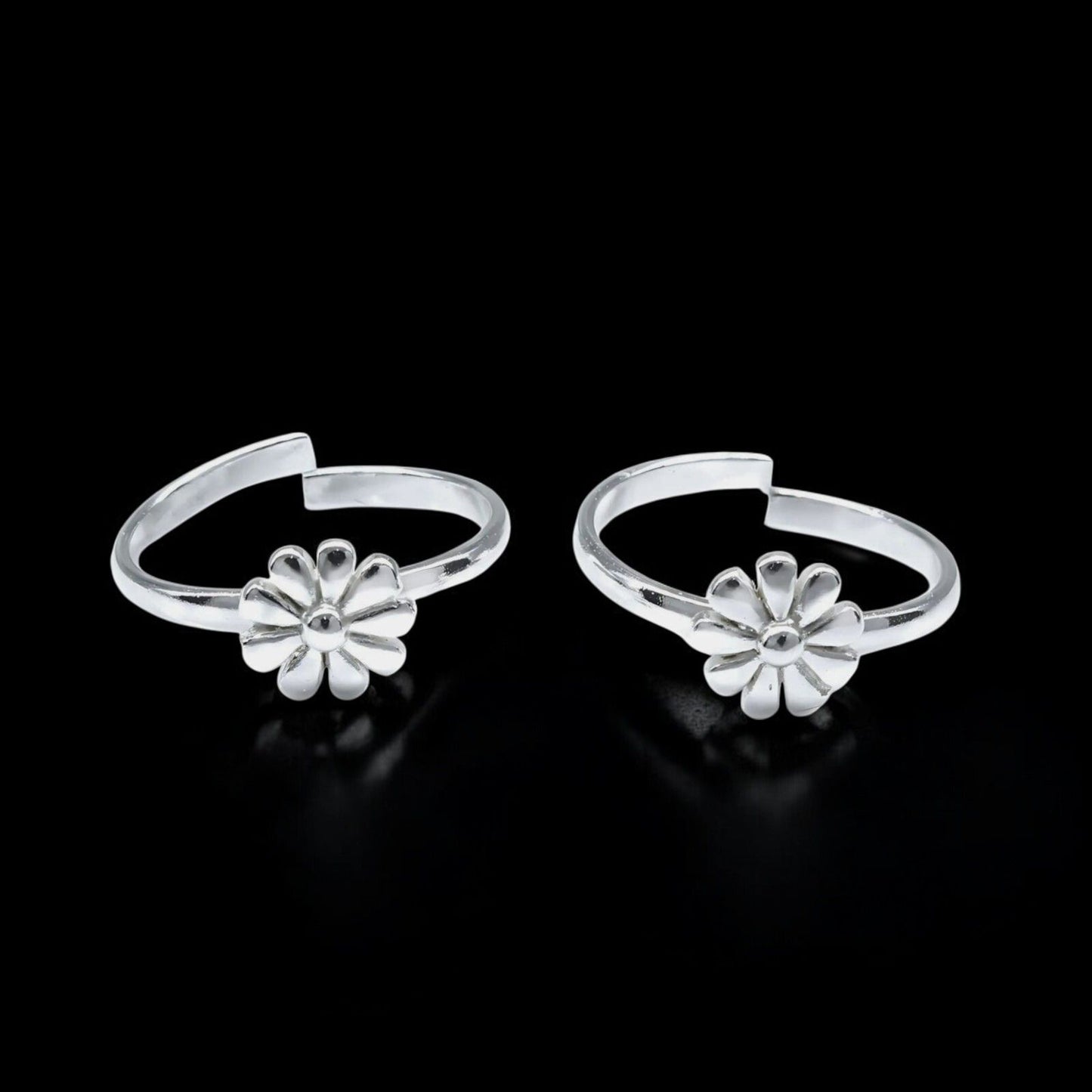 925 Real Sterling Silver women flower style Toe Ring - Pair