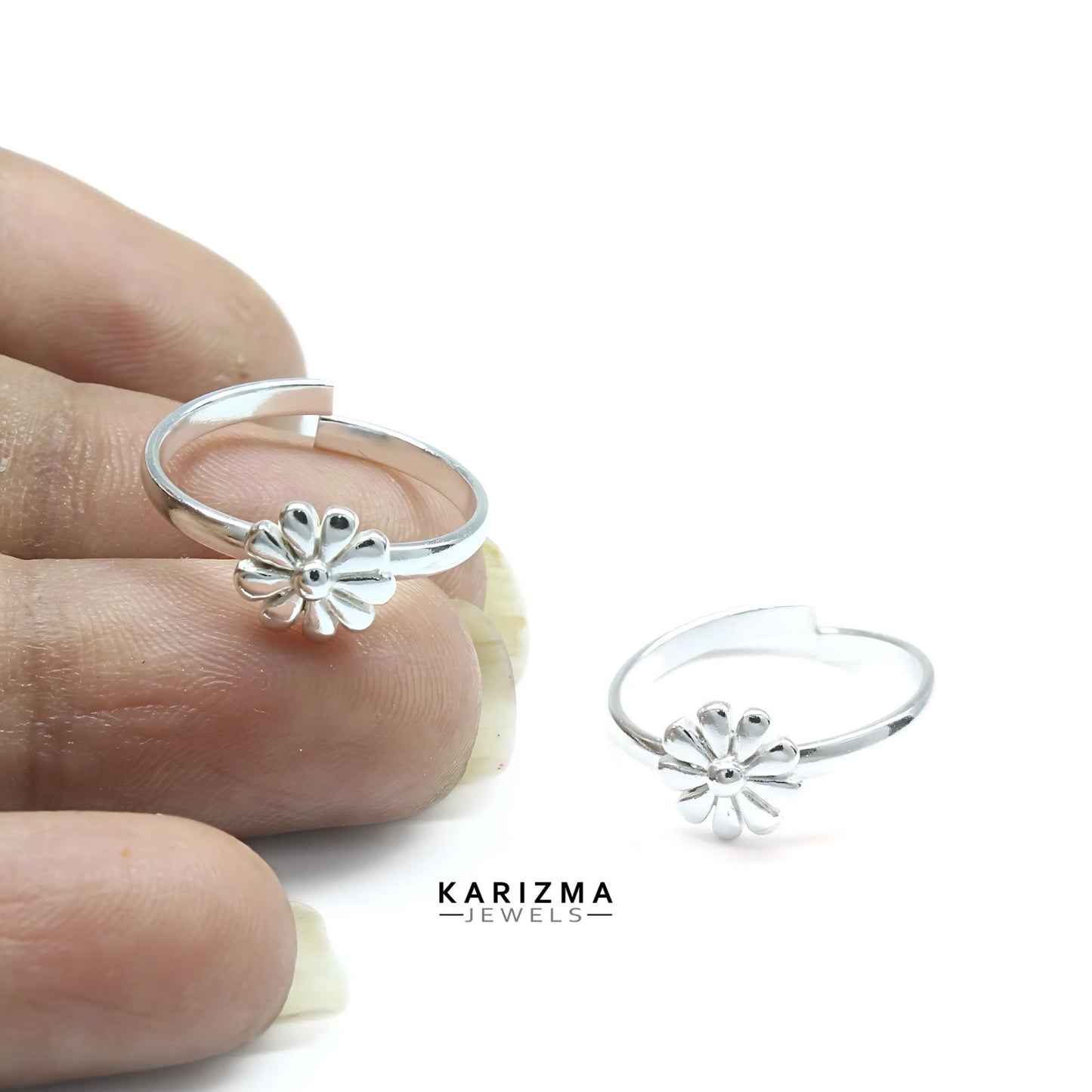925 Real Sterling Silver women flower style Toe Ring - Pair