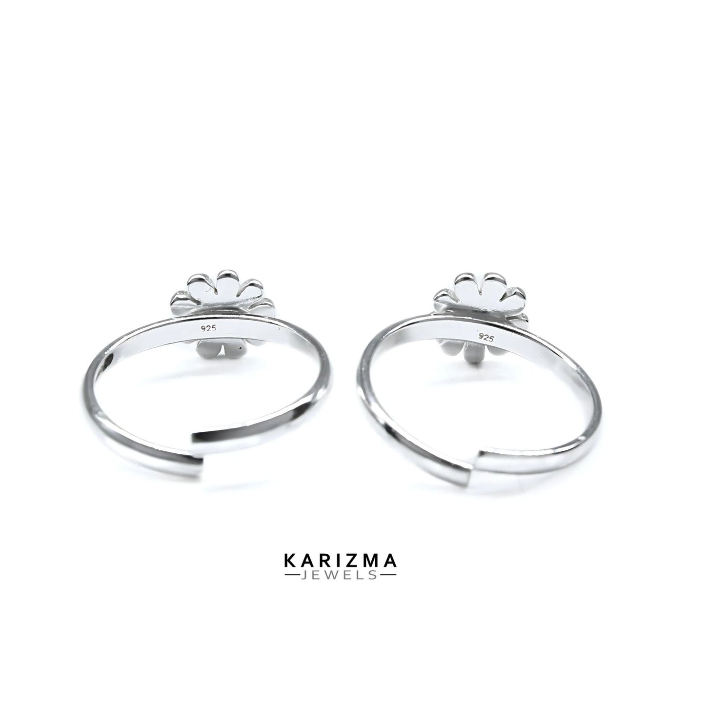 925 Real Sterling Silver women flower style Toe Ring - Pair